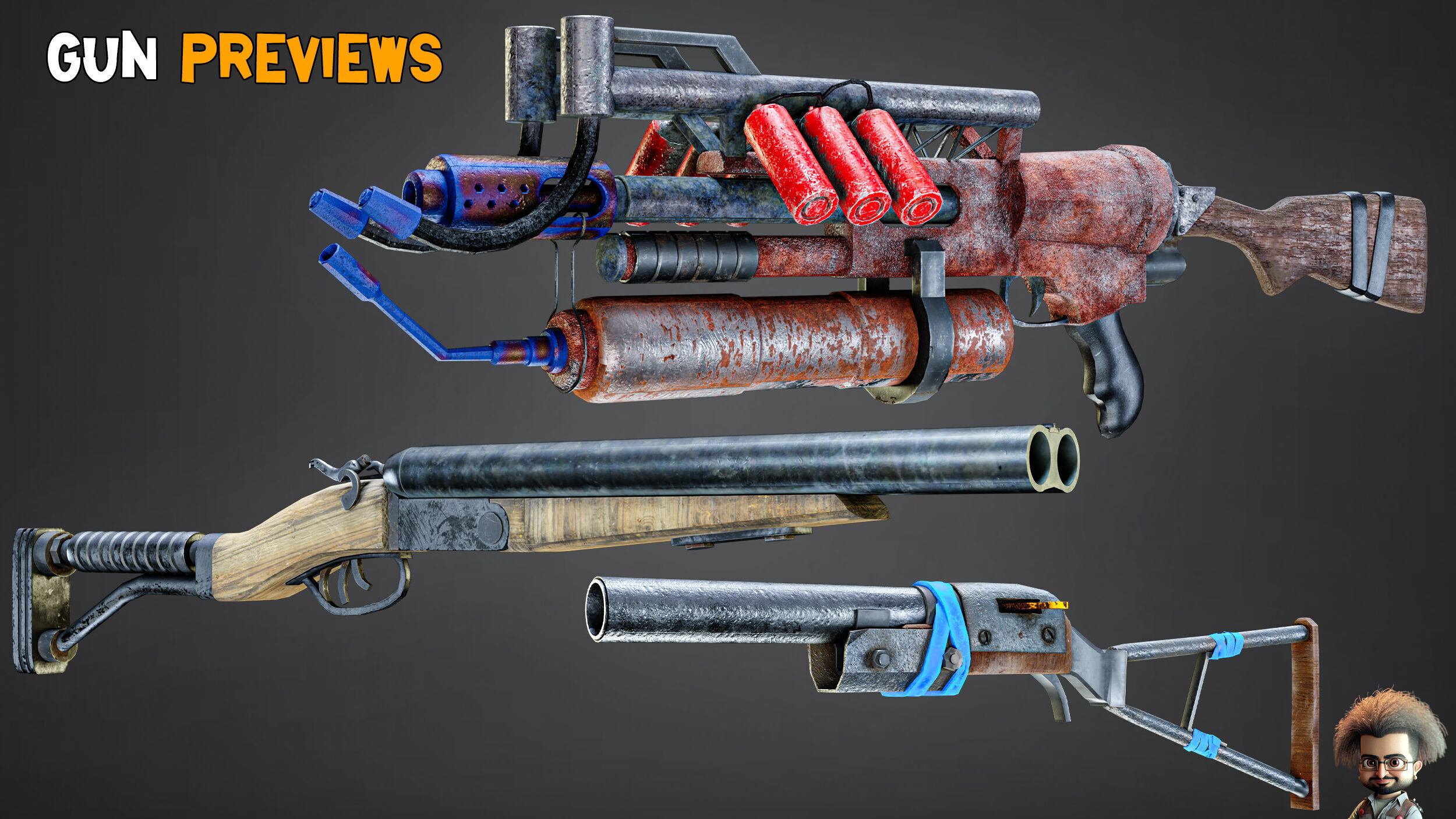 30 Apocalyptic Guns and Texture Vol 12 Low-poly 3D model_9