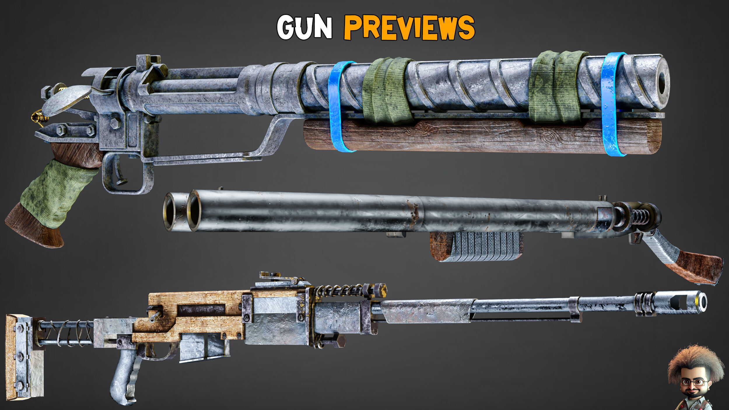 30 Apocalyptic Guns and Texture Vol 12 Low-poly 3D model_2