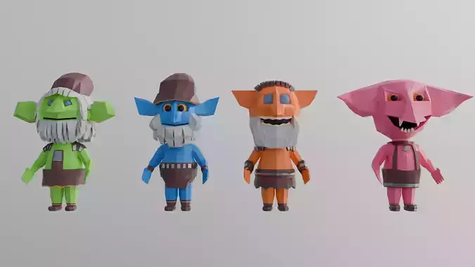 Goblin Warriors Pack - 4 Stylized Low Poly Characters  Low-poly 3D model