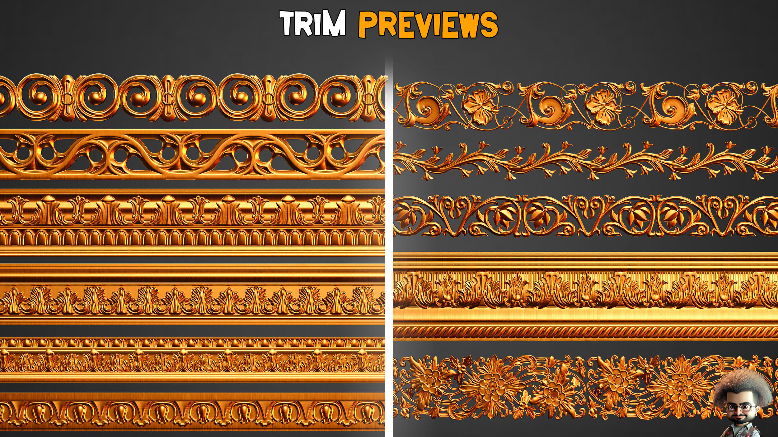 50 Ornaments Trim Brushes - Vol 34 Low-poly 3D model_1