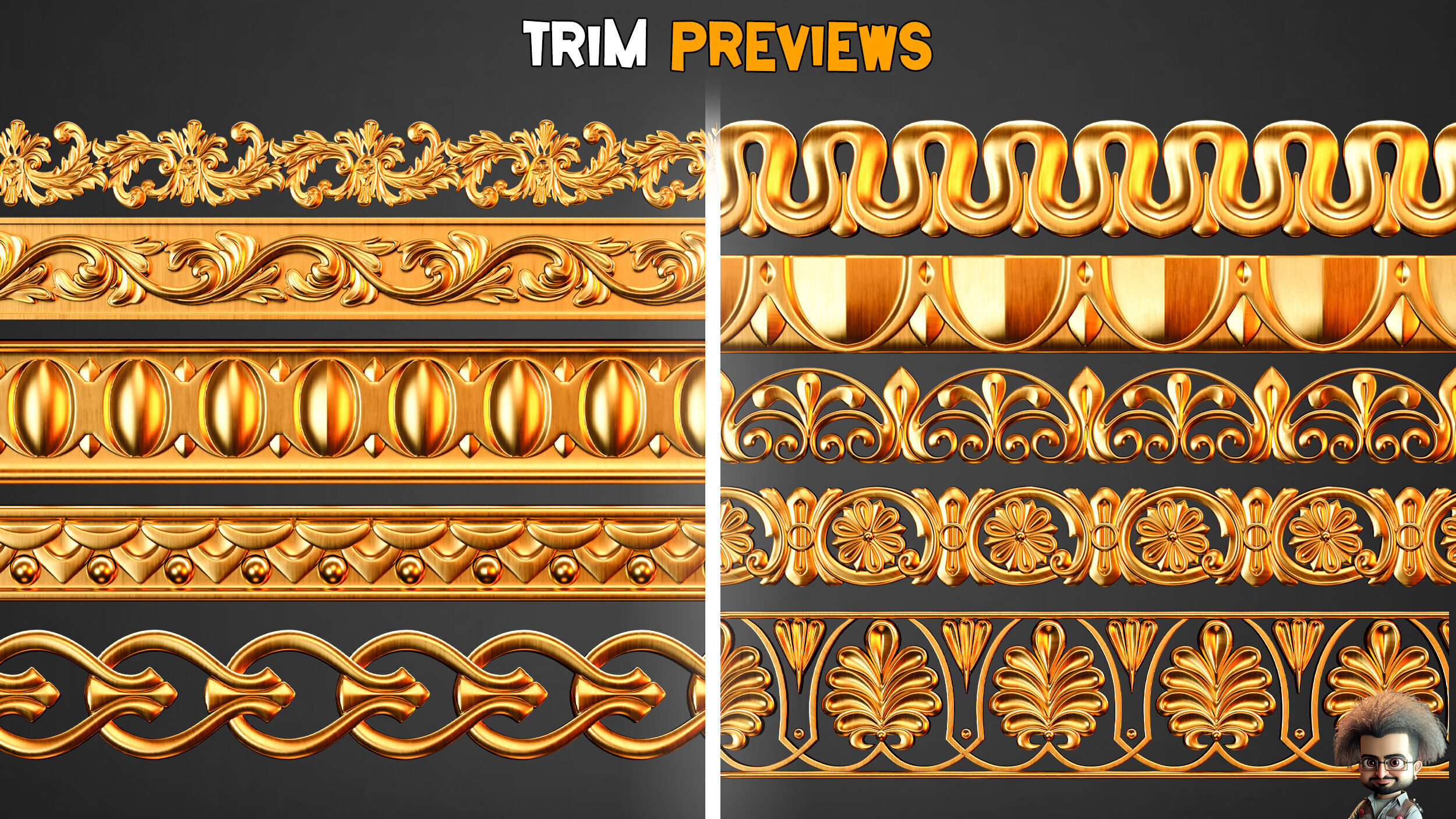 50 Ornaments Trim Brushes - Vol 34 Low-poly 3D model_3
