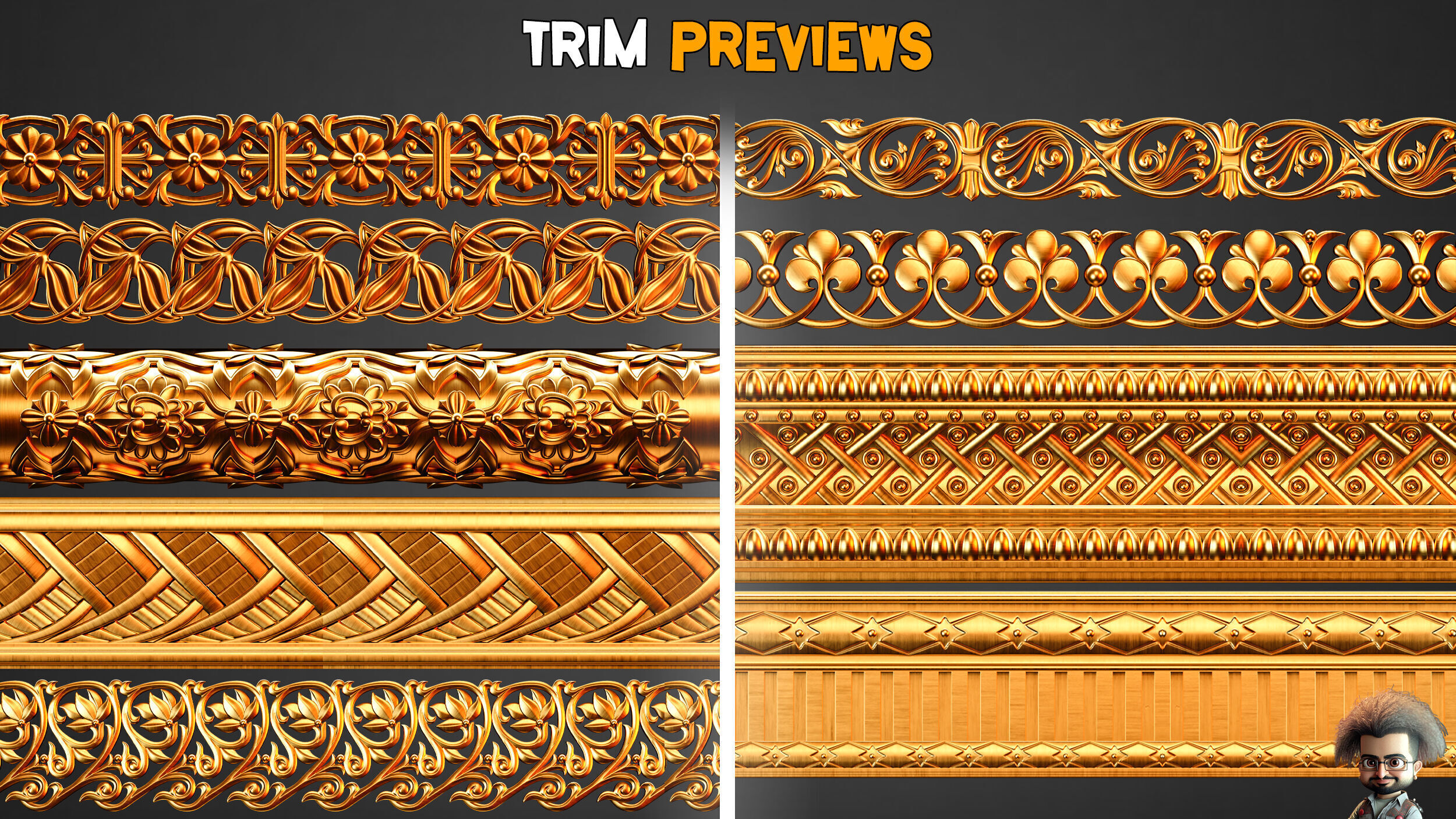 50 Ornaments Trim Brushes - Vol 34 Low-poly 3D model_2