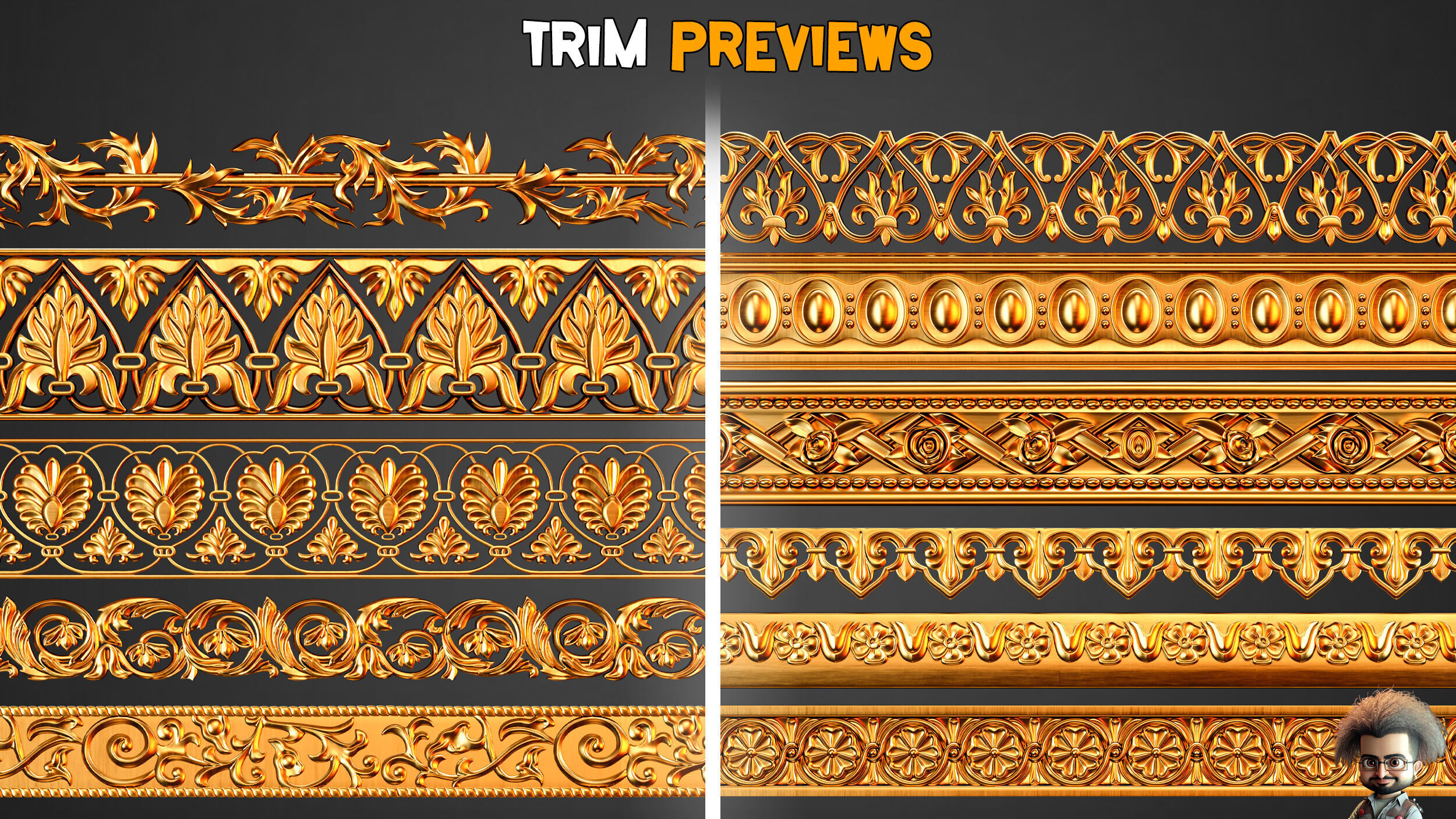 50 Ornaments Trim Brushes - Vol 34 Low-poly 3D model_4
