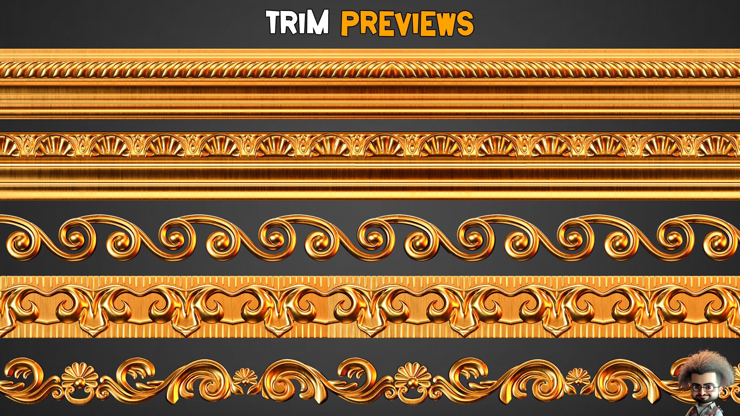 50 Ornaments Trim Brushes - Vol 34 Low-poly 3D model_5