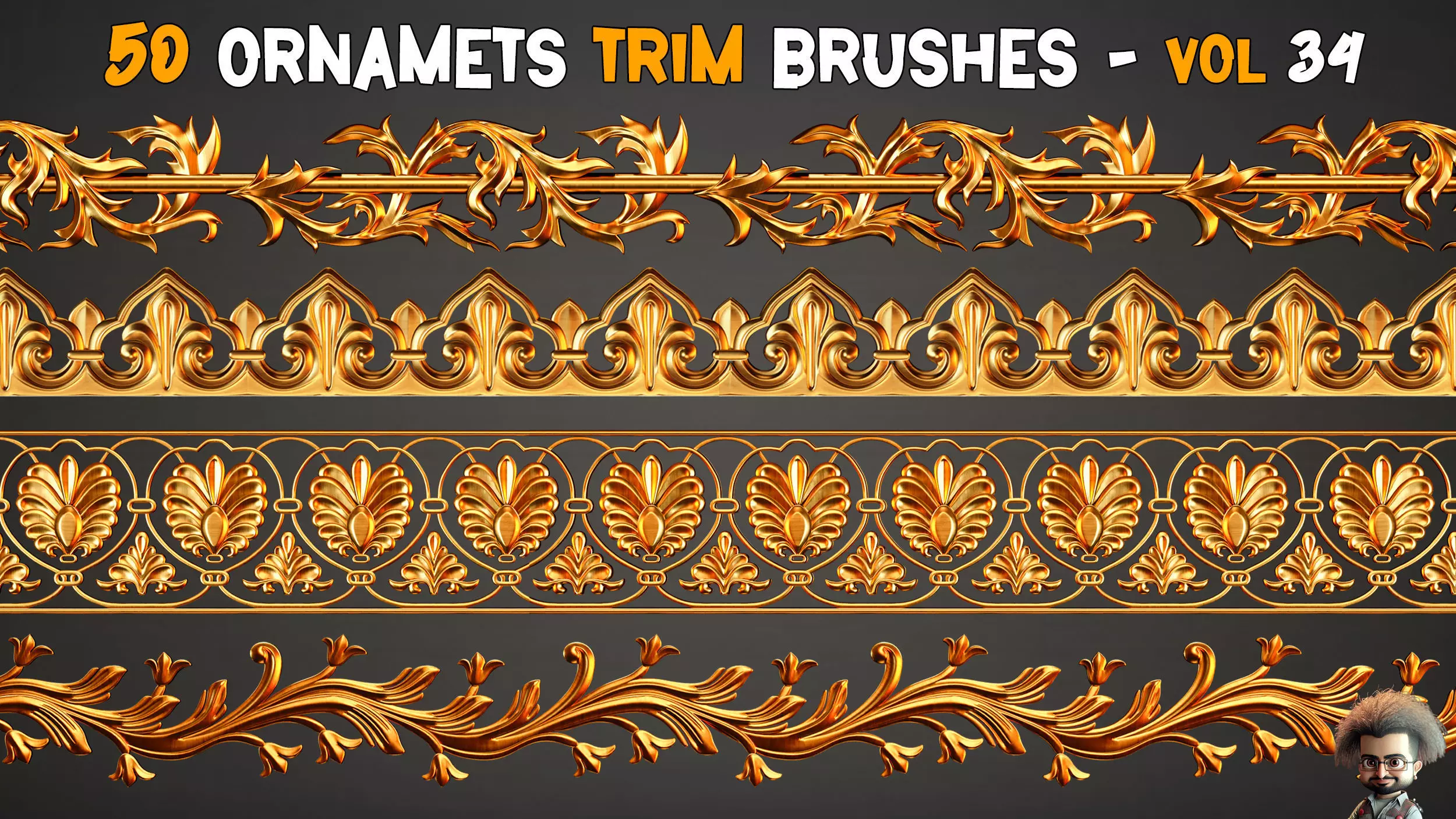 50 Ornaments Trim Brushes - Vol 34 Low-poly 3D model_0