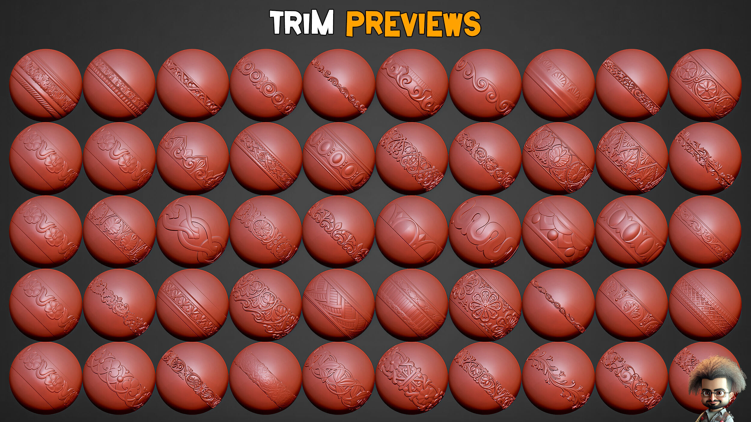 50 Ornaments Trim Brushes - Vol 34 Low-poly 3D model_6