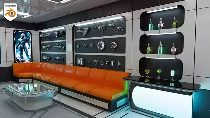 Cyberpunk Weapon Lounge Room Low-poly 3D model