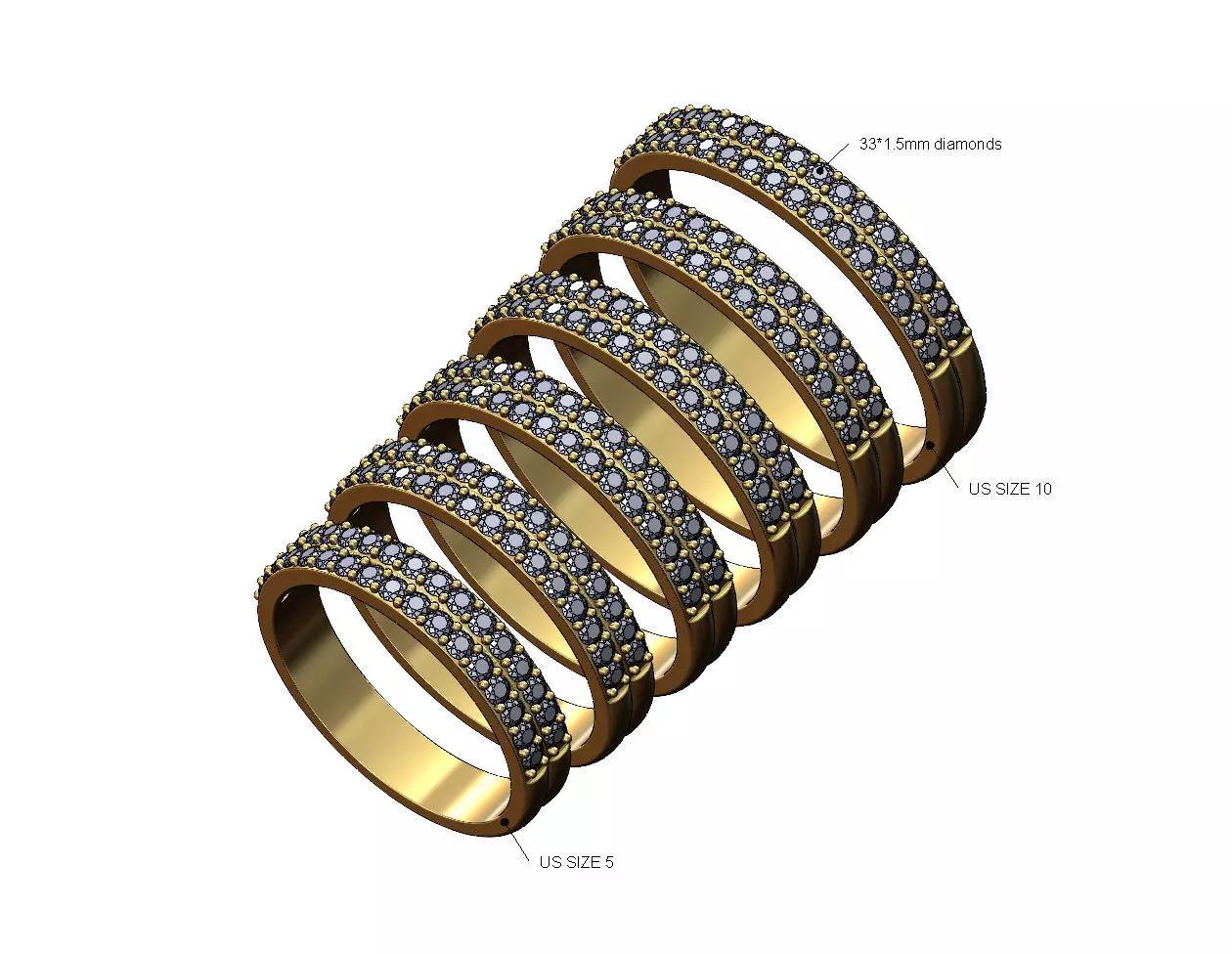Double simple half eternity diamond stacker band US sizes 5to10 3D print model_0