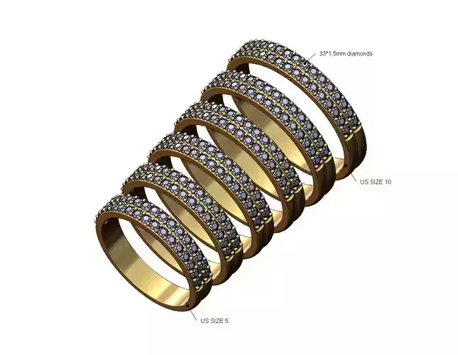 Double simple half eternity diamond stacker band US sizes 5to10 3D print model