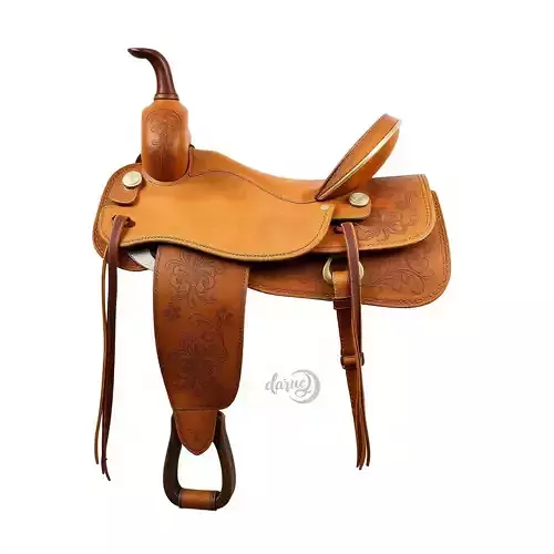 Western Saddle Model Pack with Detailed Leather Engravings Low-poly 3D model