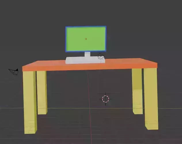 Low - poly table with monitor
