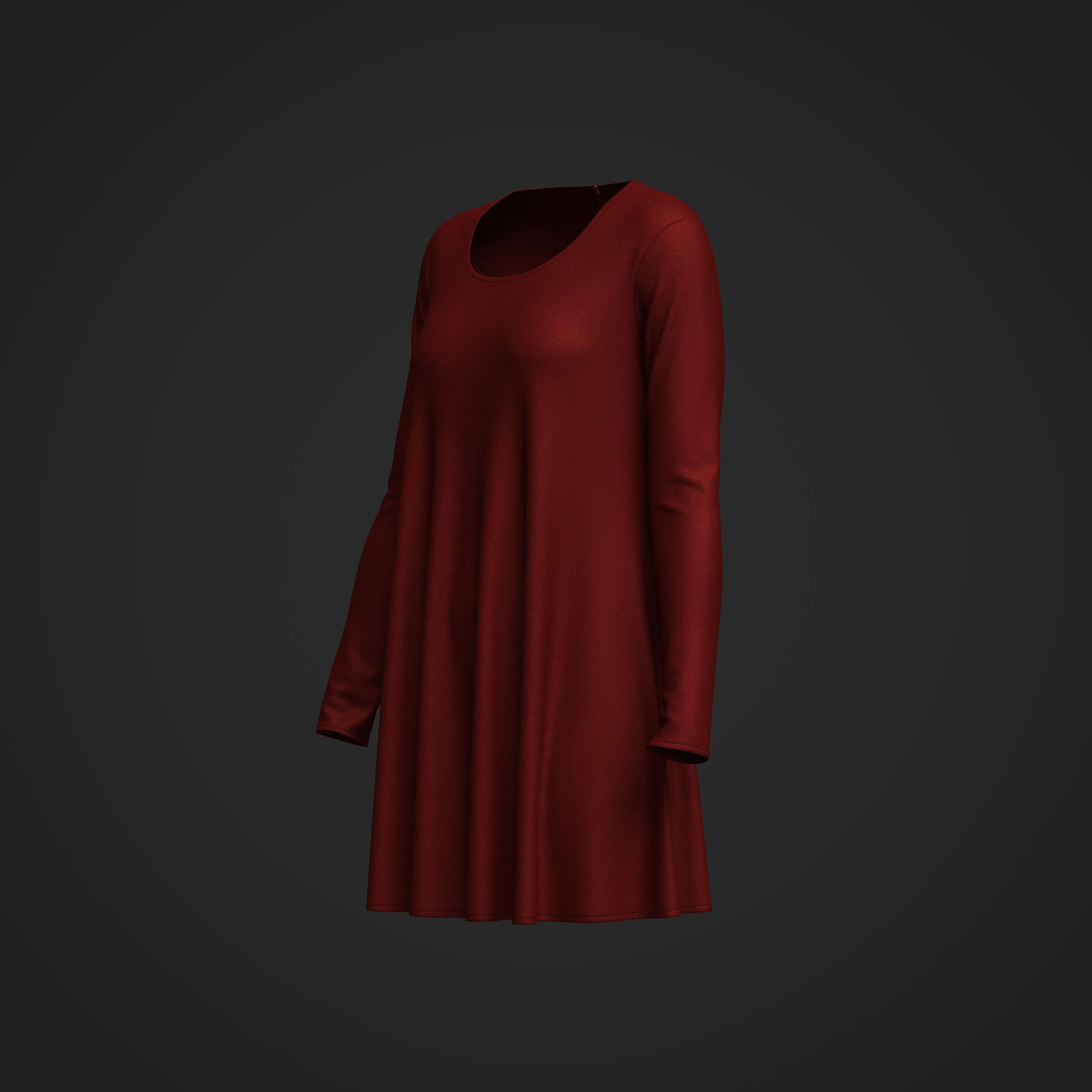 Female Neck Long Sleeve Dress 3D model_11
