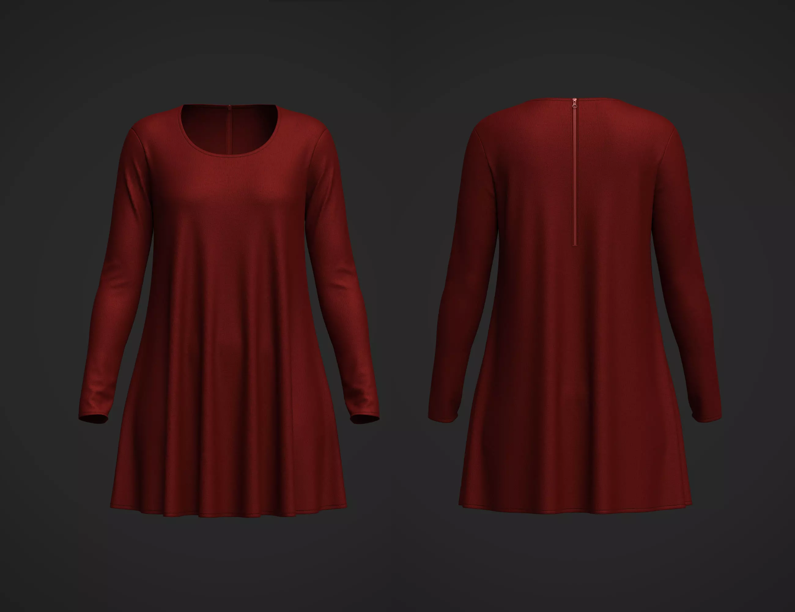Female Neck Long Sleeve Dress 3D model_0