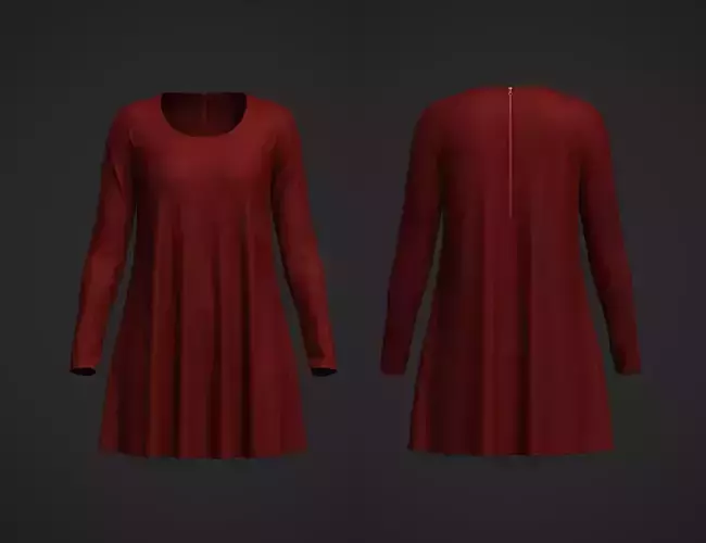 Female Neck Long Sleeve Dress 3D model Female Neck Long Sleeve Dress 3D model