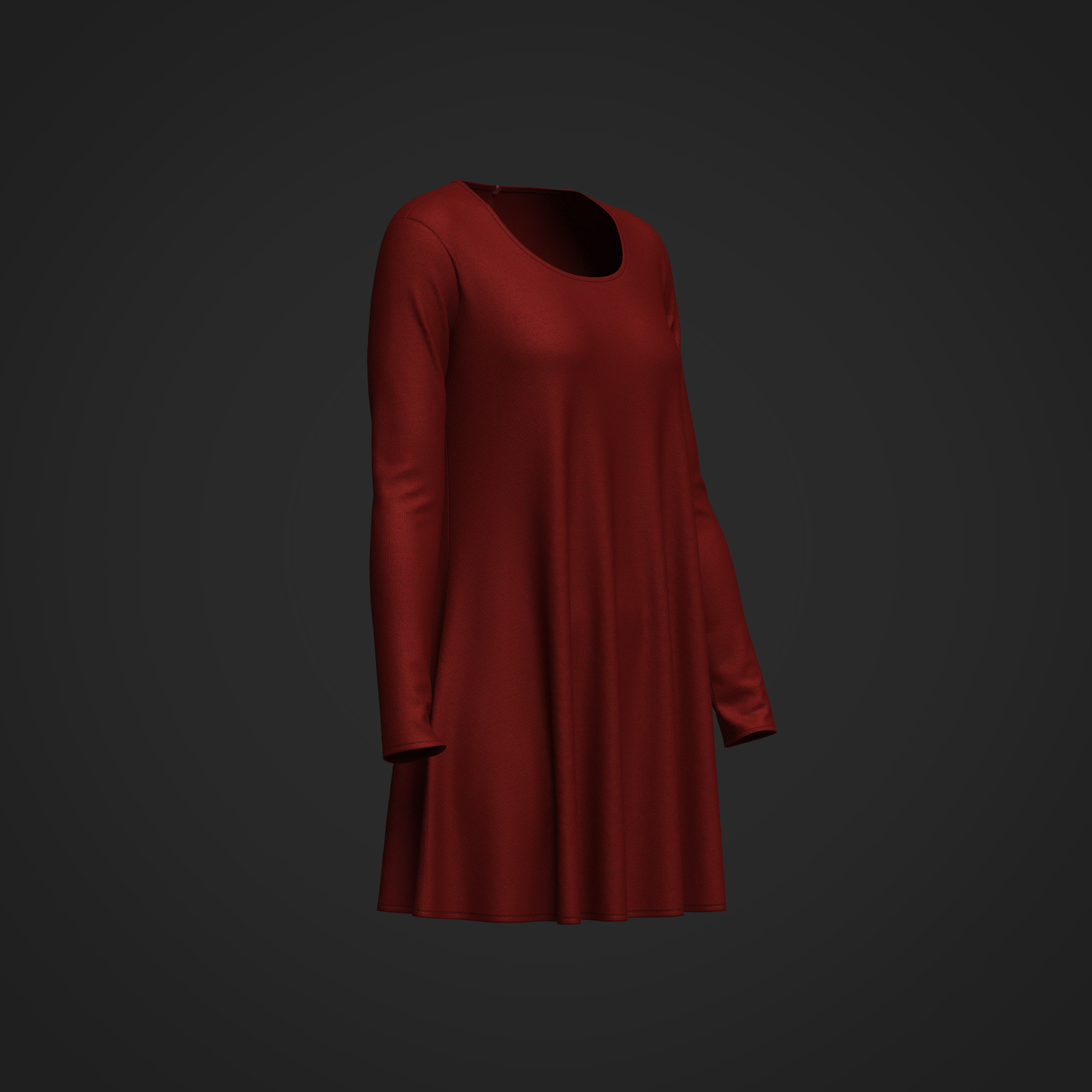 Female Neck Long Sleeve Dress 3D model_5