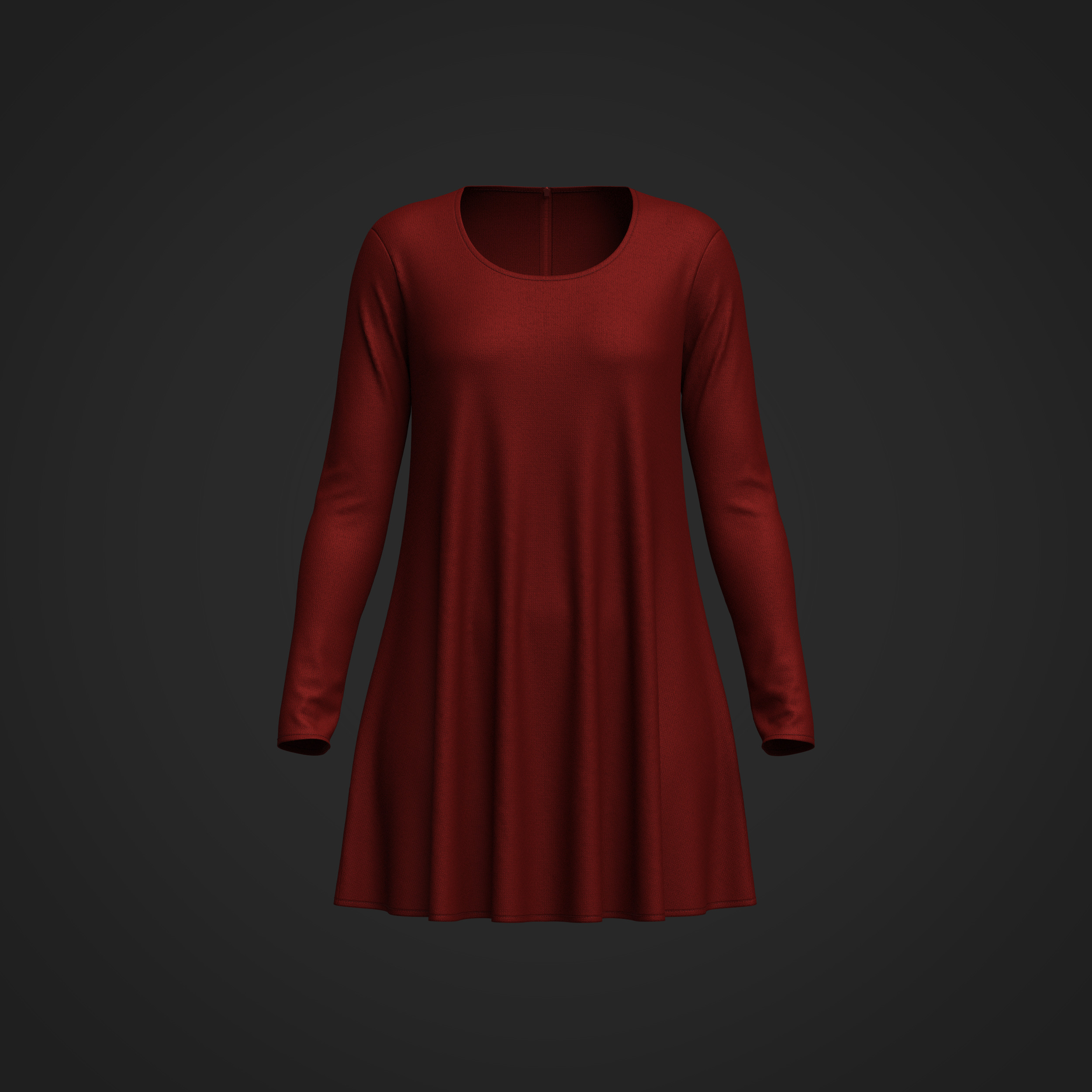 Female Neck Long Sleeve Dress 3D model_4