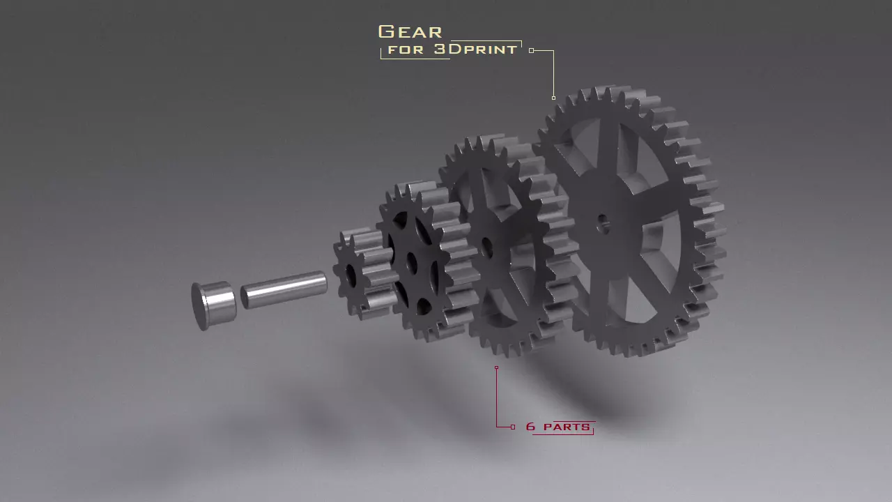 Gear 6parts 3D print model