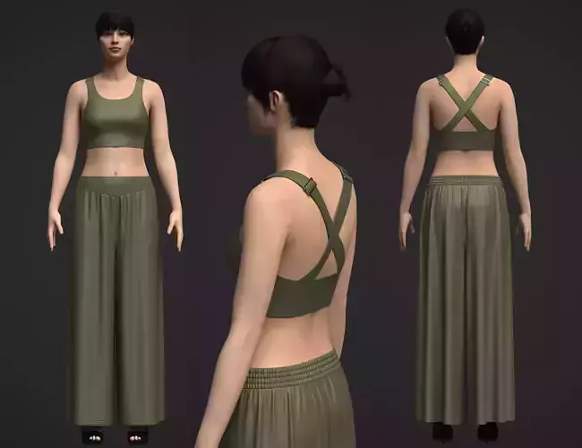 Female Top And Ruffle Wide Leg Trouser