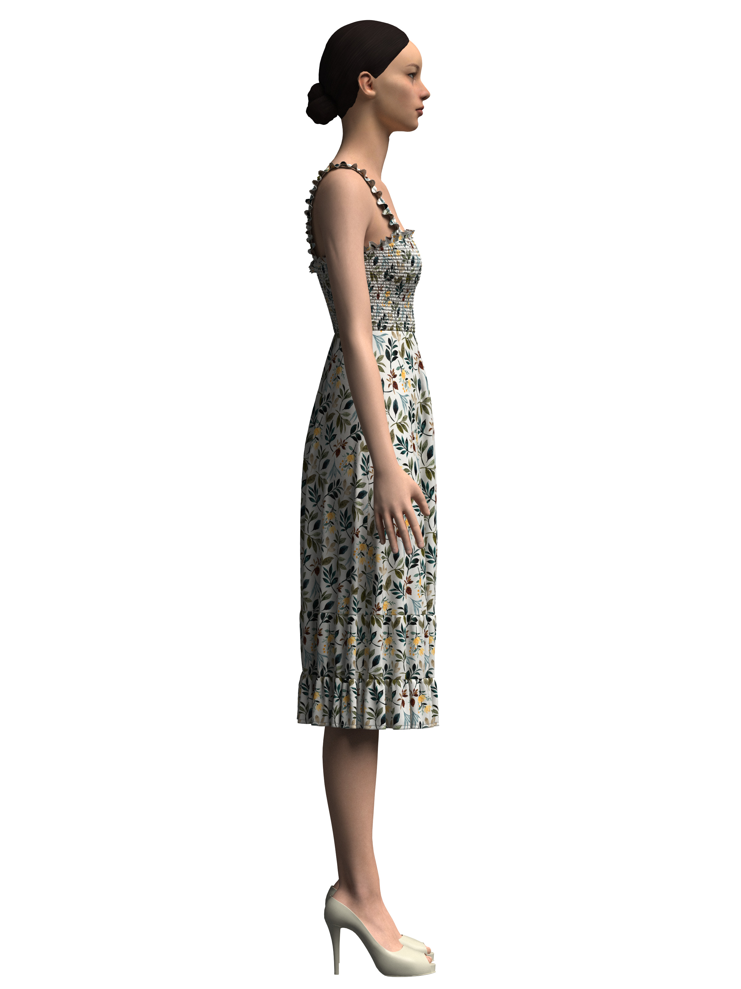 Female Smocked Dress 3D model_6