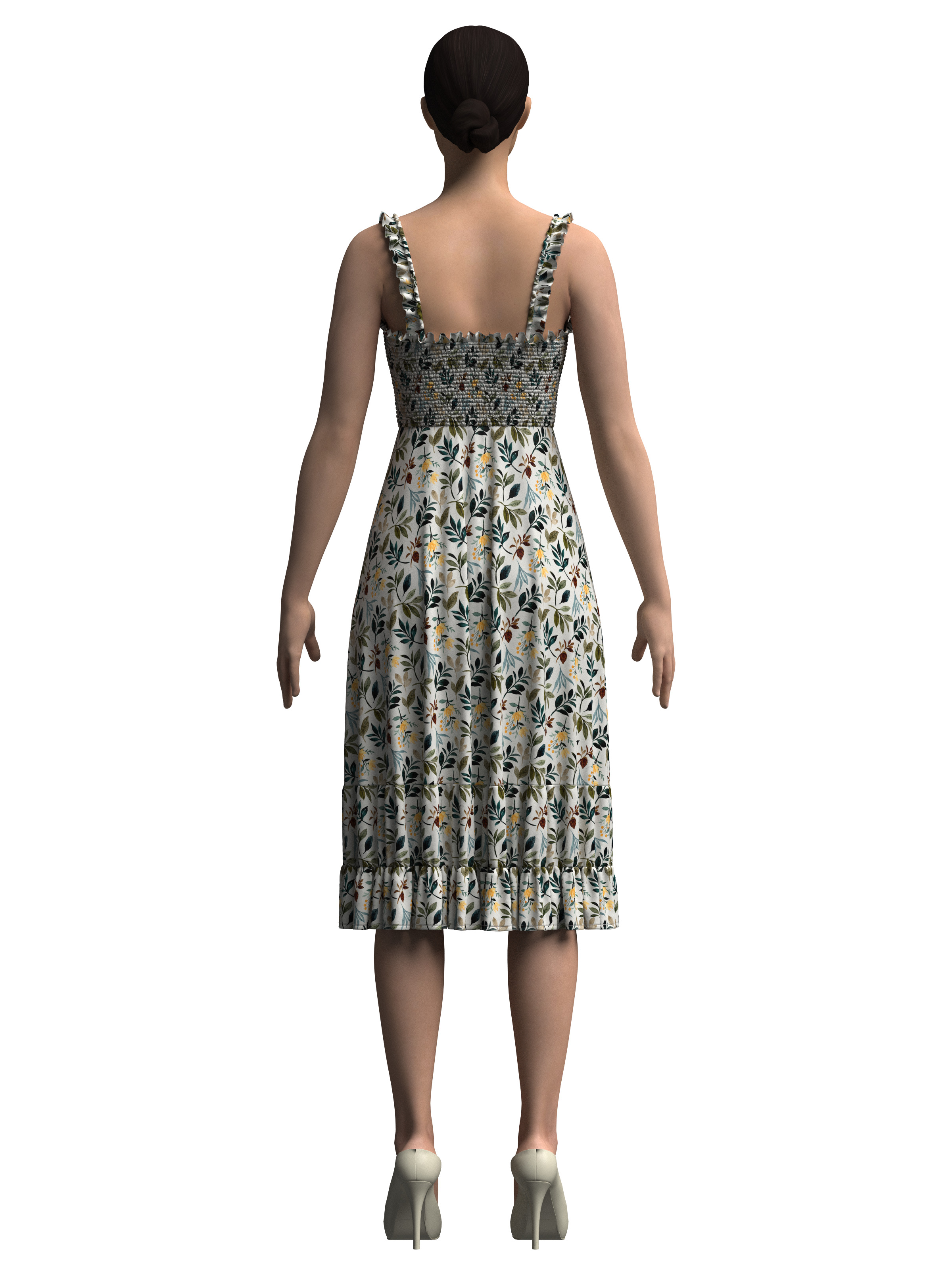 Female Smocked Dress 3D model_8
