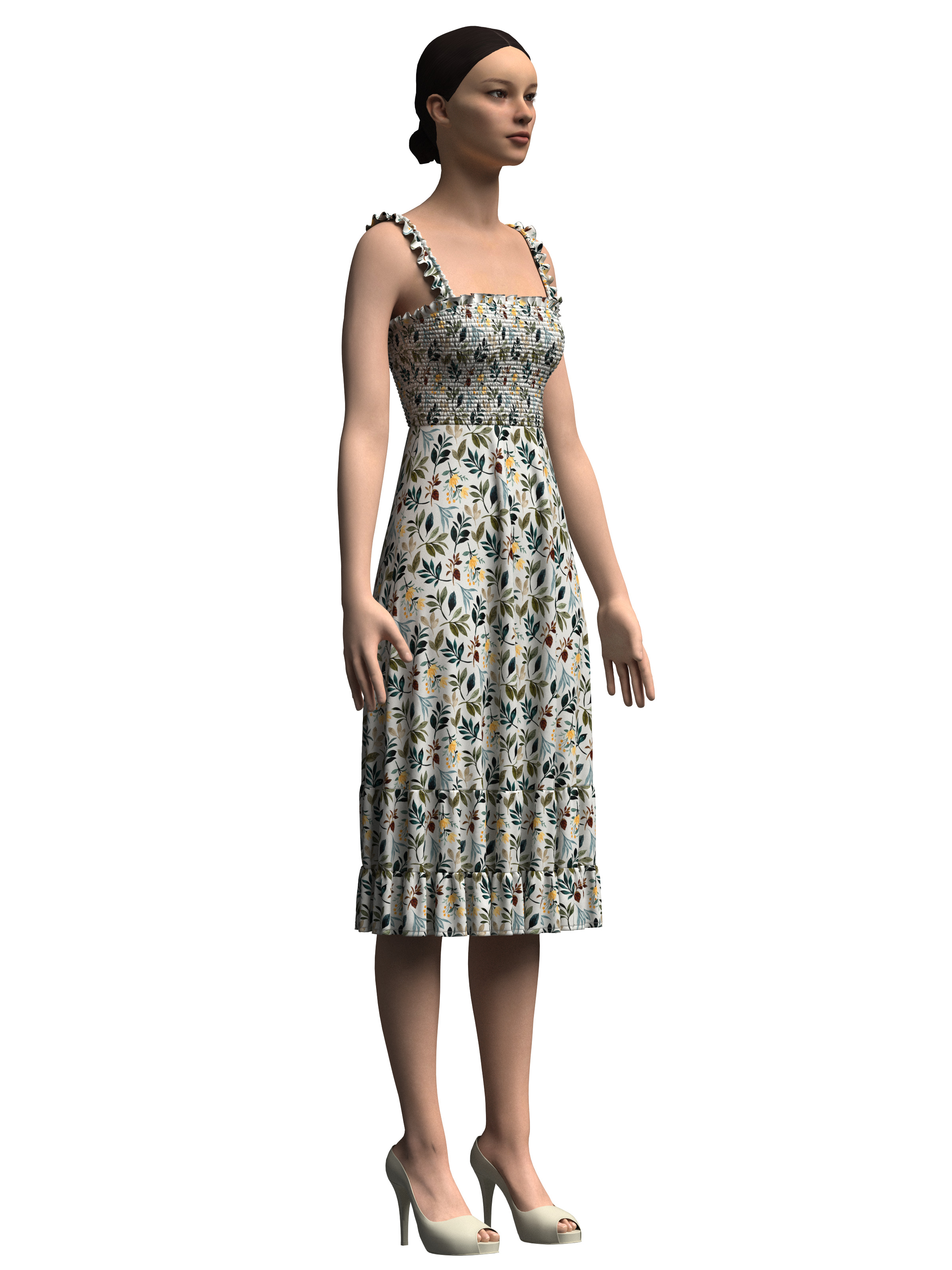 Female Smocked Dress 3D model_5