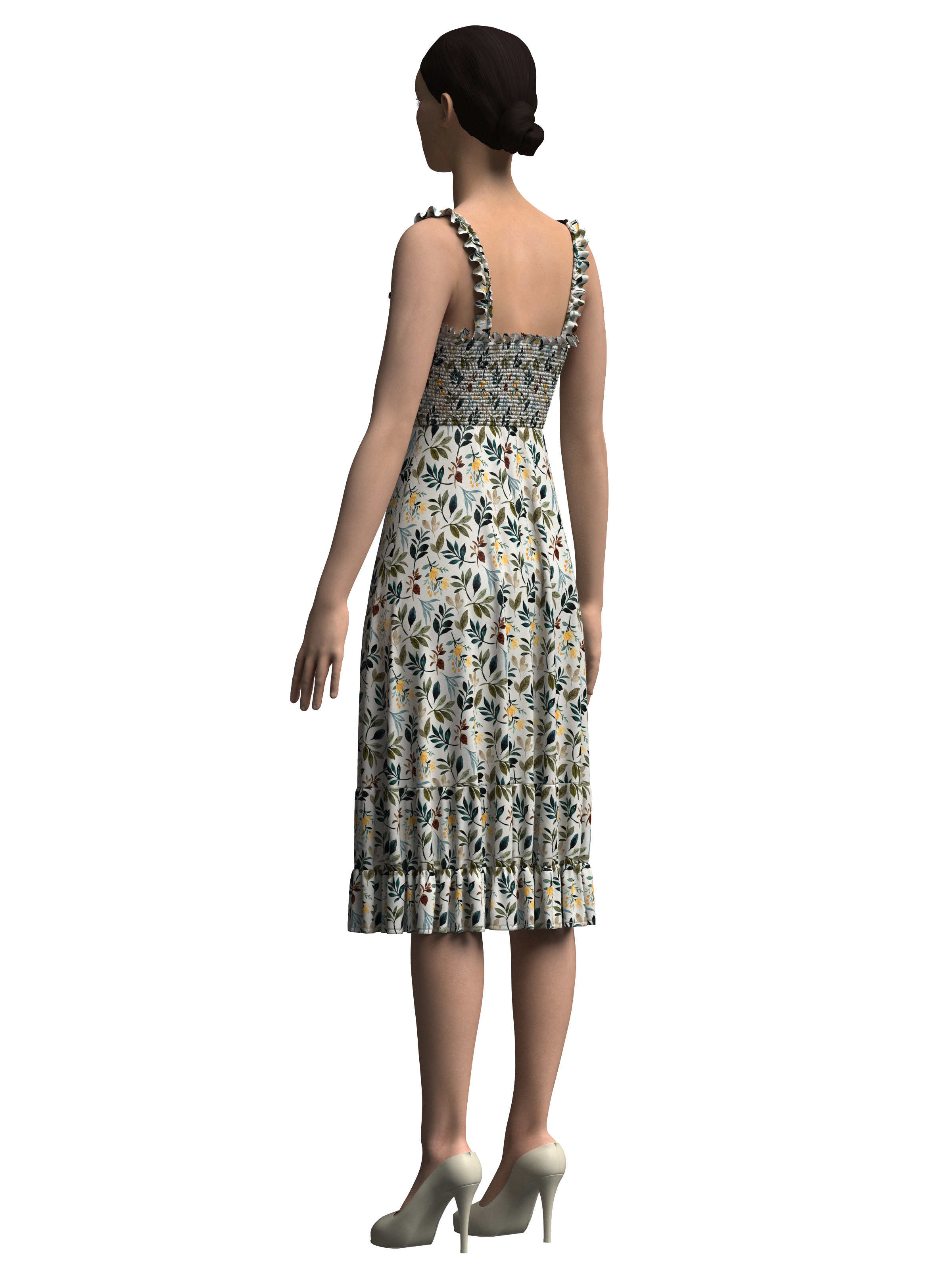 Female Smocked Dress 3D model_9
