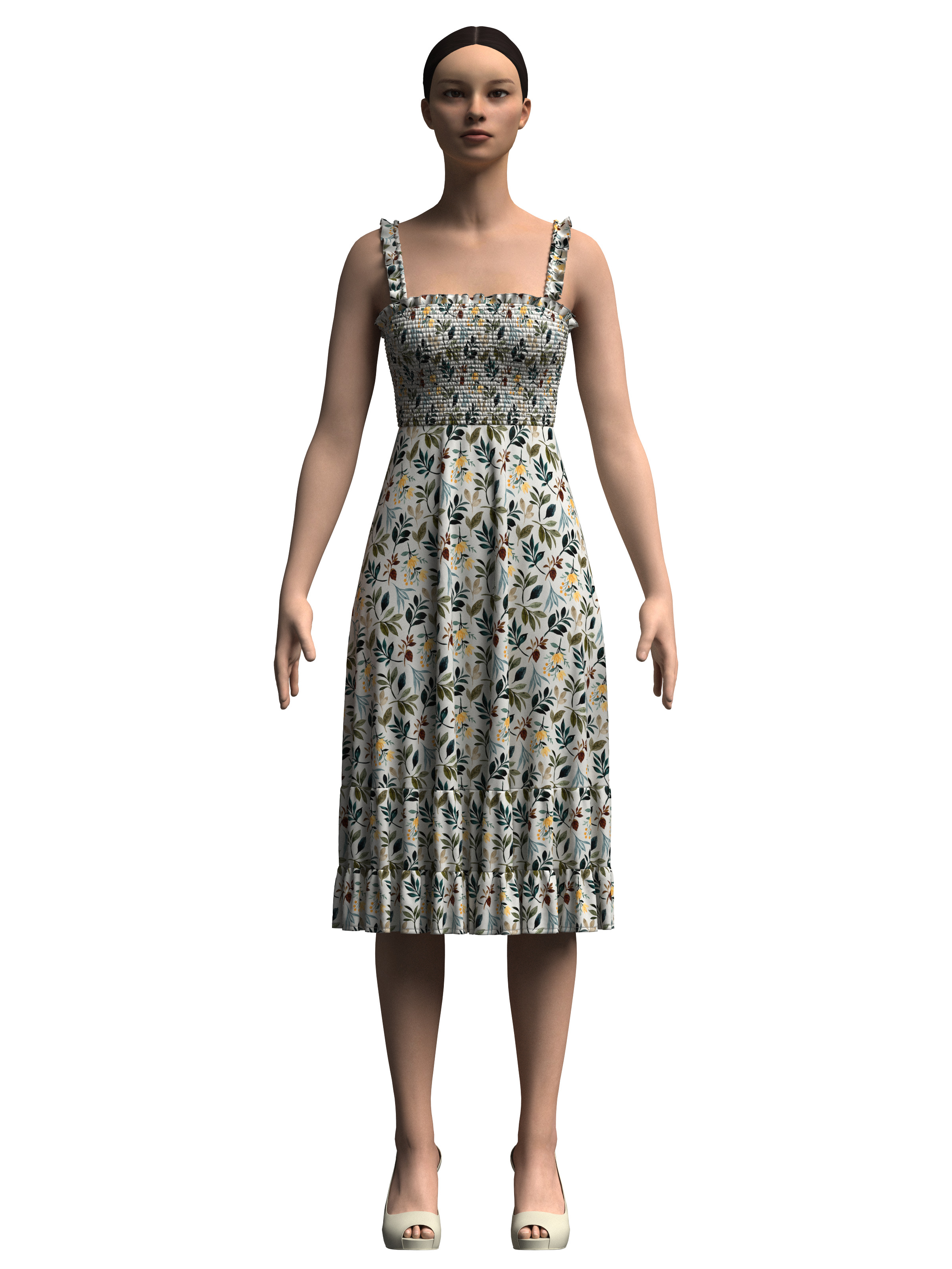 Female Smocked Dress 3D model_4