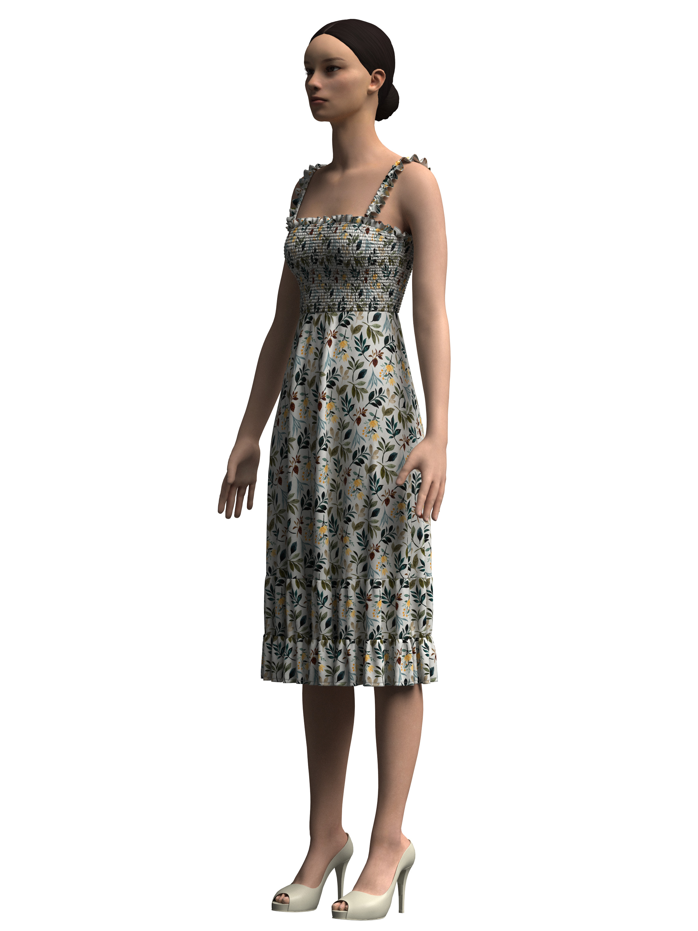 Female Smocked Dress 3D model_11