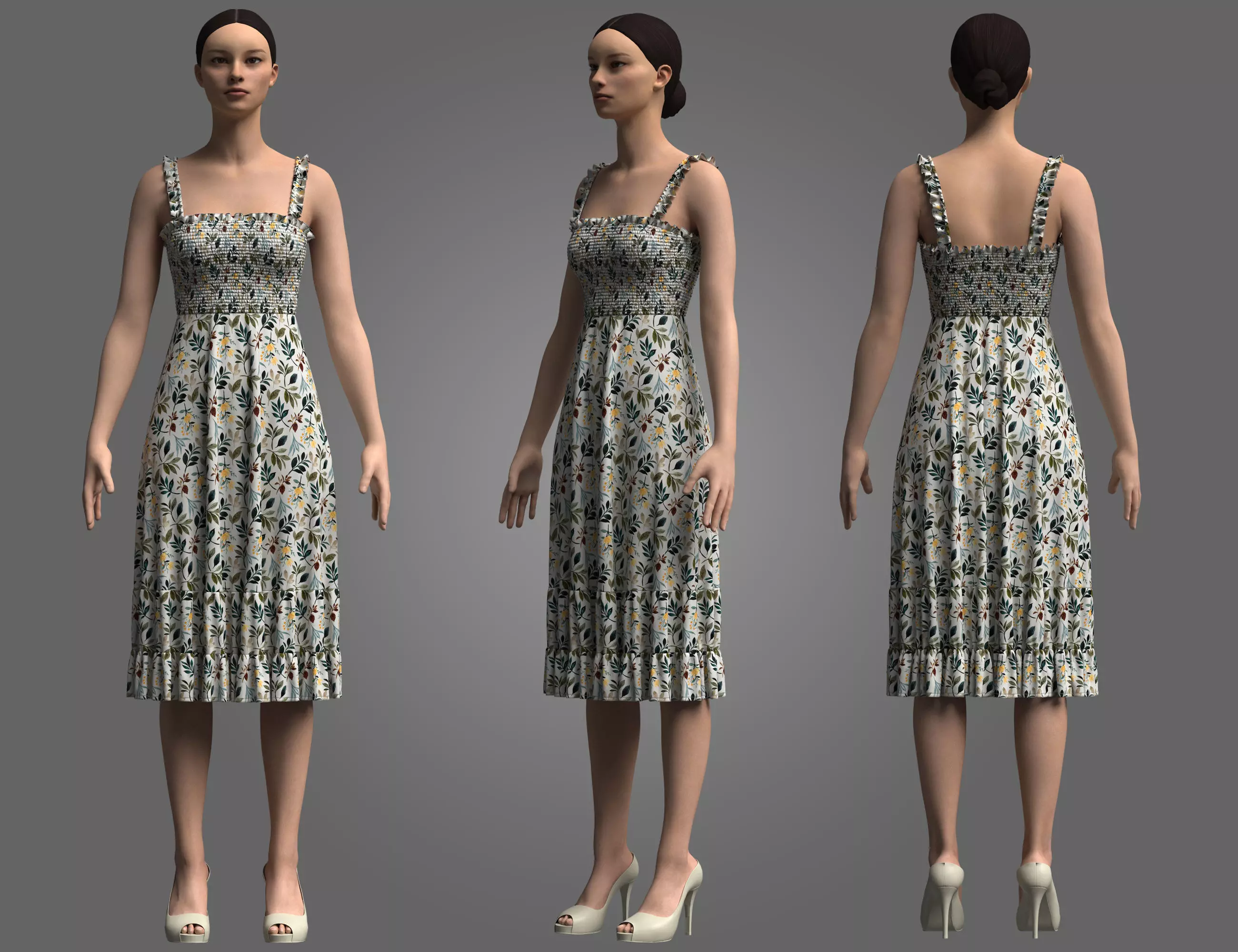 Female Smocked Dress 3D model_0