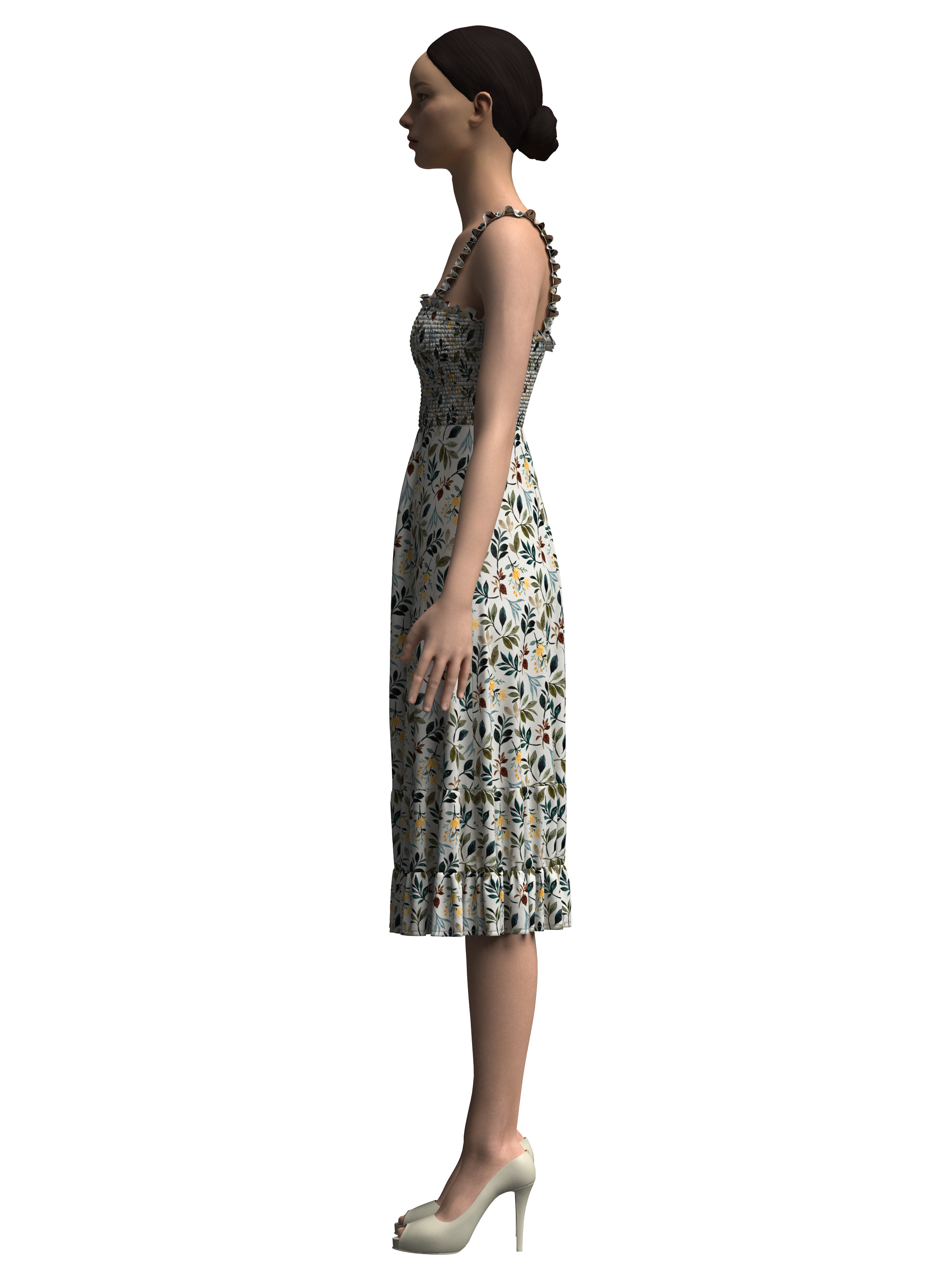 Female Smocked Dress 3D model_10