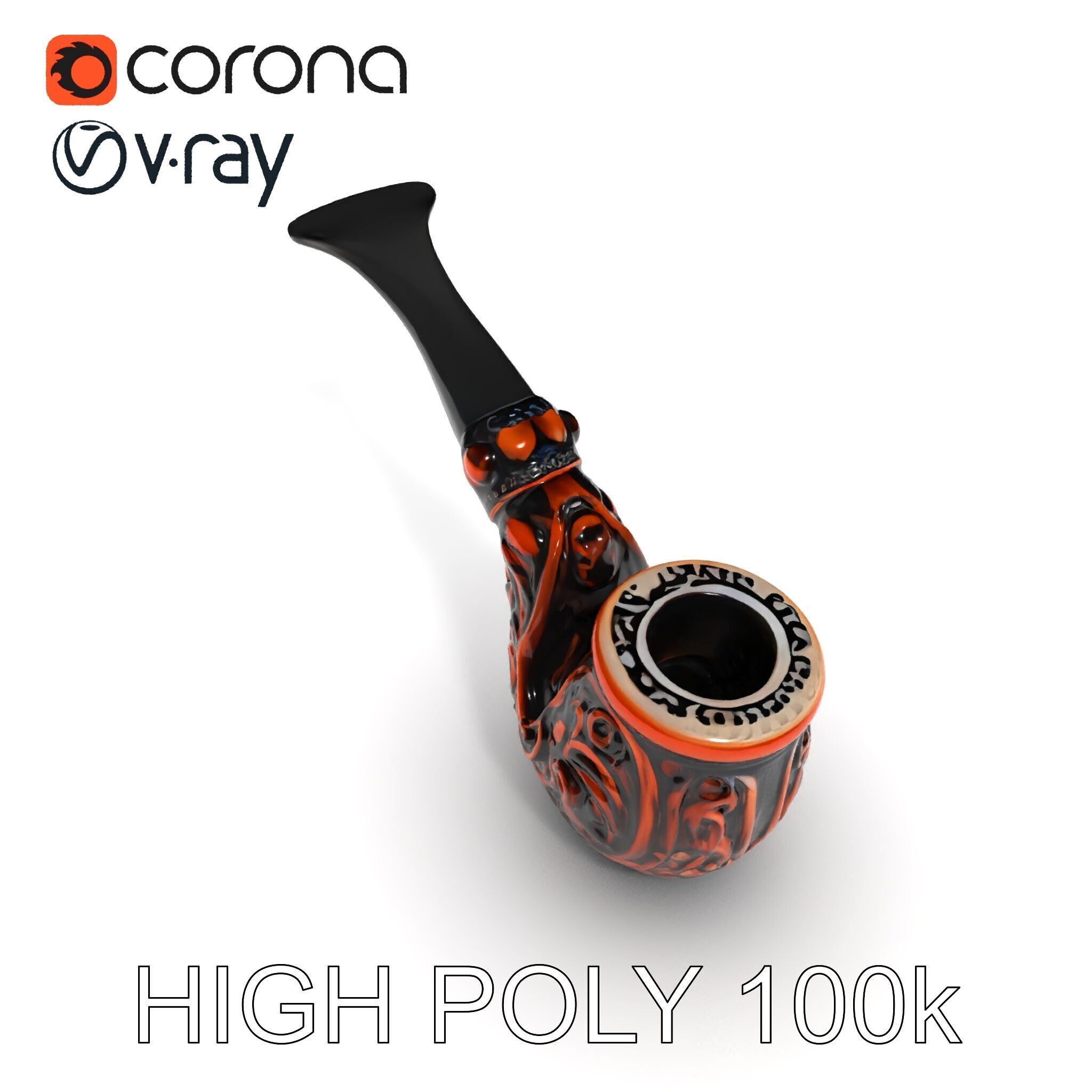 Ornate Tobacco Pipe Model Pack Low-poly 3D model_10