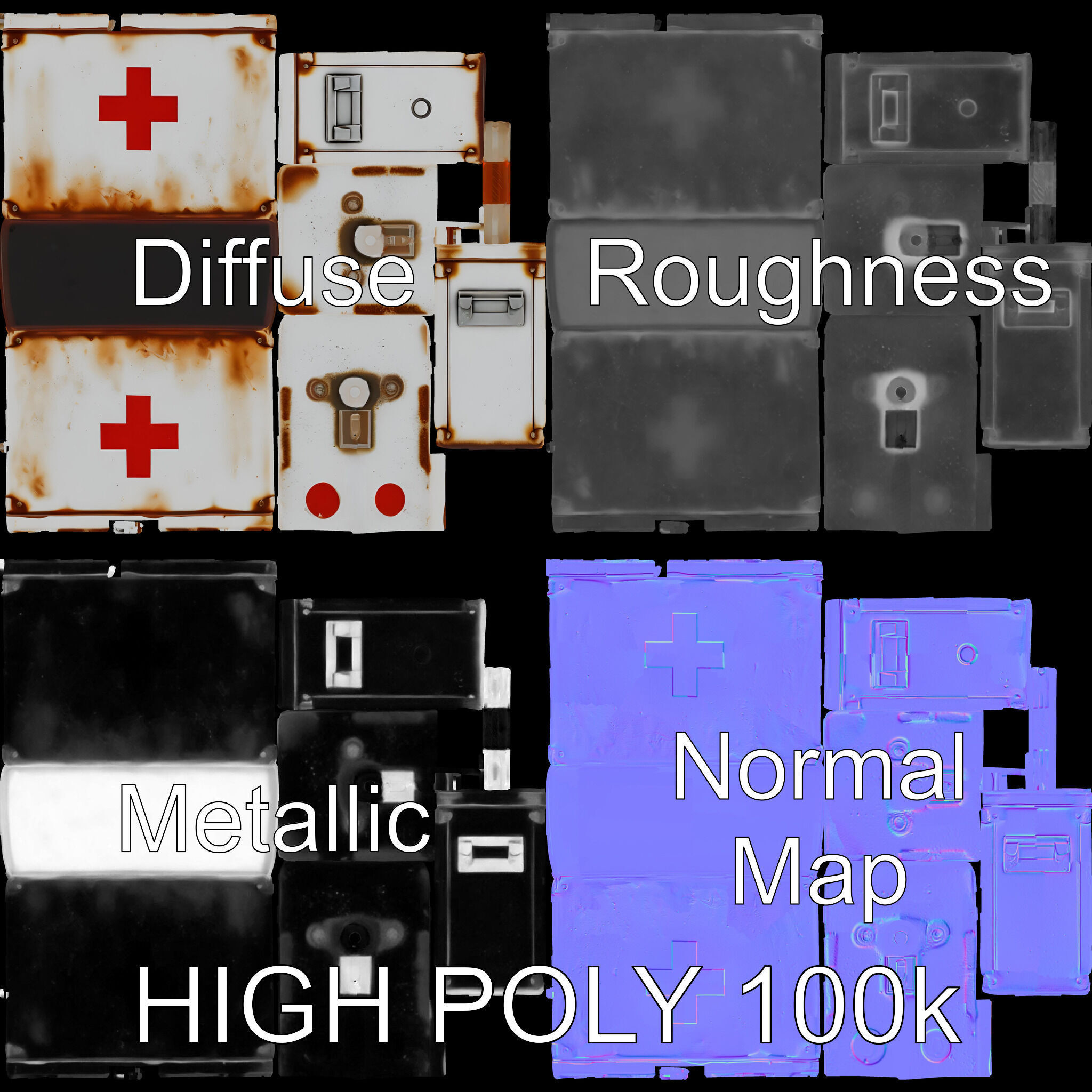 Rustic Medical First Aid Kit Model Pack Low-poly 3D model_2