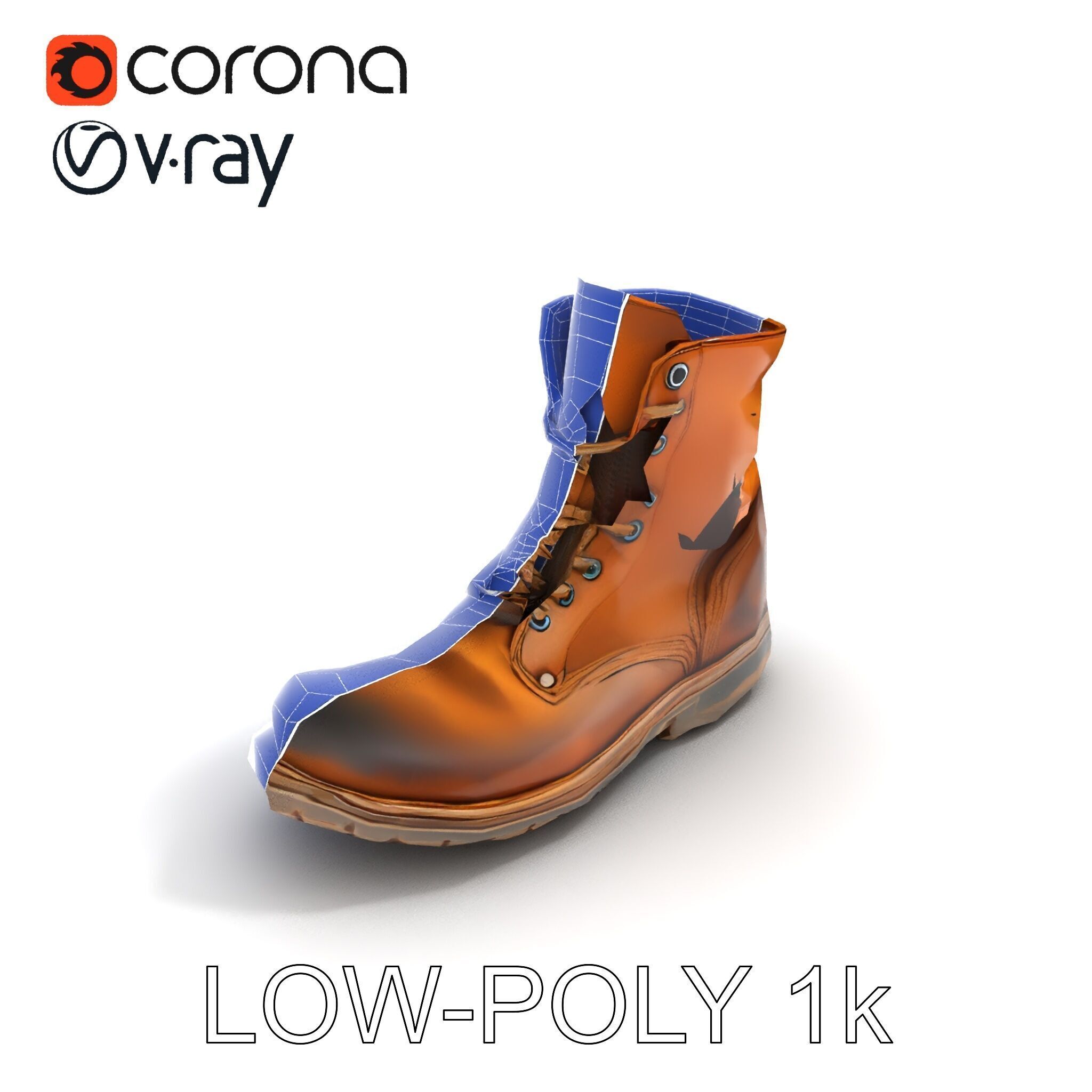 Realistic Leather Boot Model Pack Low-poly 3D model_31