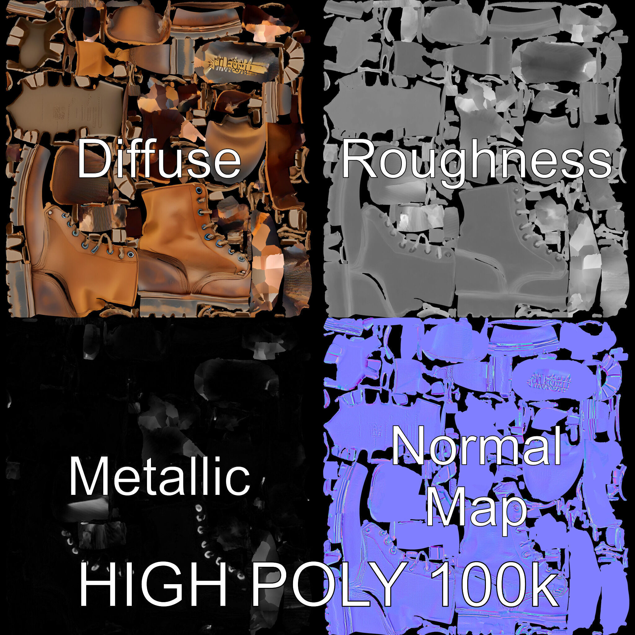 Realistic Leather Boot Model Pack Low-poly 3D model_2