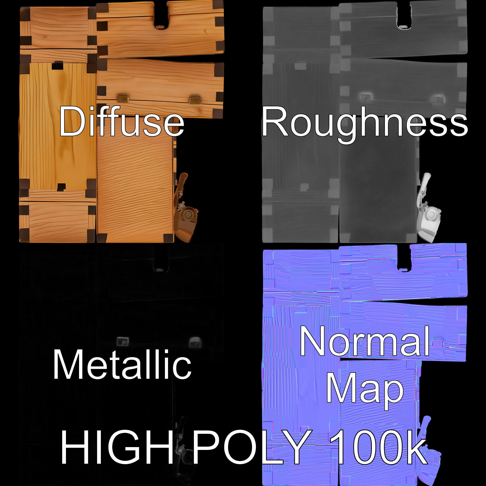 Wooden Treasure Box Model Pack Low-poly 3D model_2