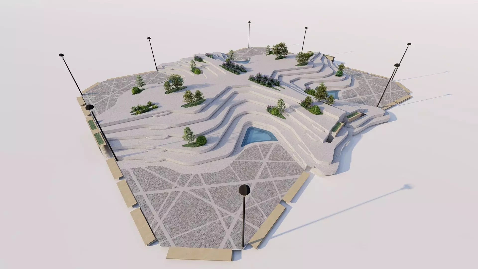 Modern Urban Park 3D Model-Landscape Architecture 3D model