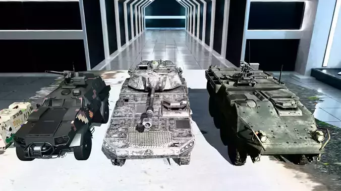 Military Vehicles Pack Tank 2 Armored Cars Game Ready 3D Models Low-poly 3D model