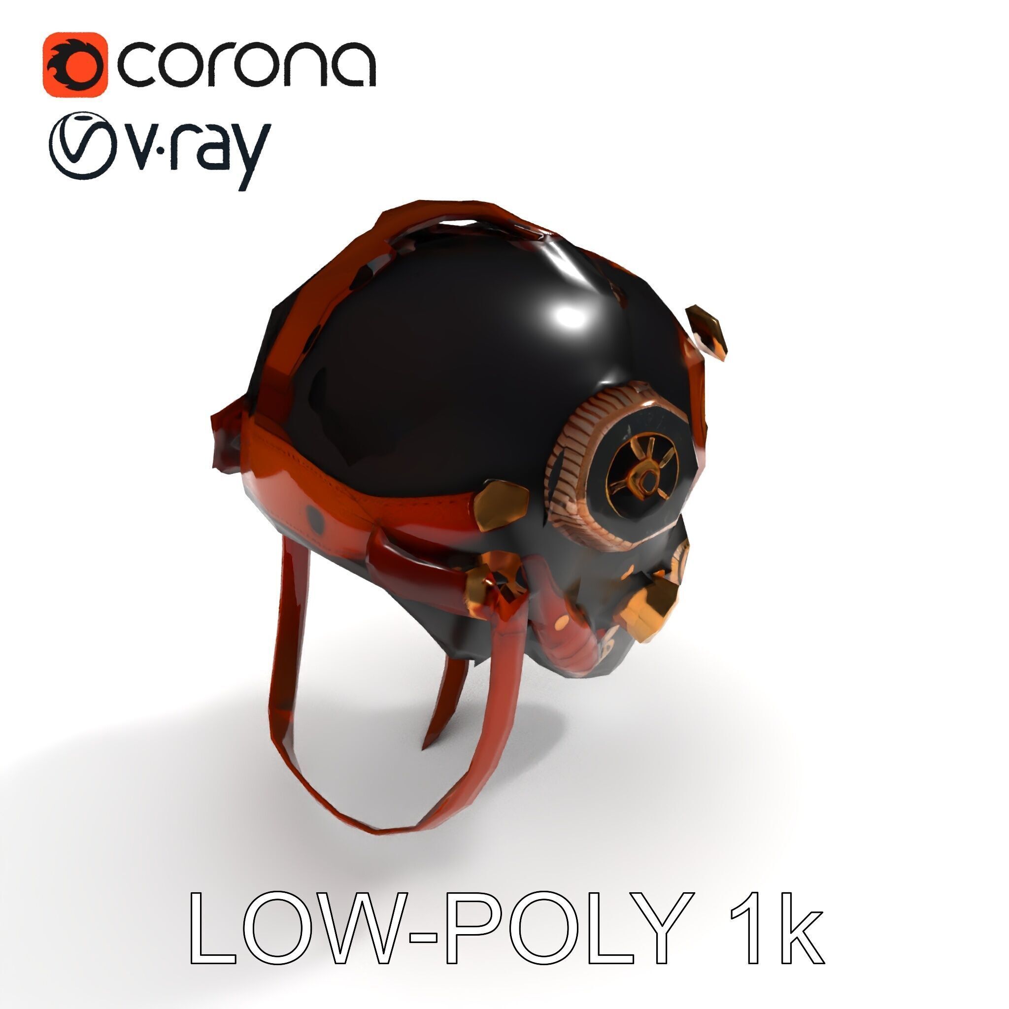 Steampunk Helmet Model Pack with Detailed Interiors Low-poly 3D model_25