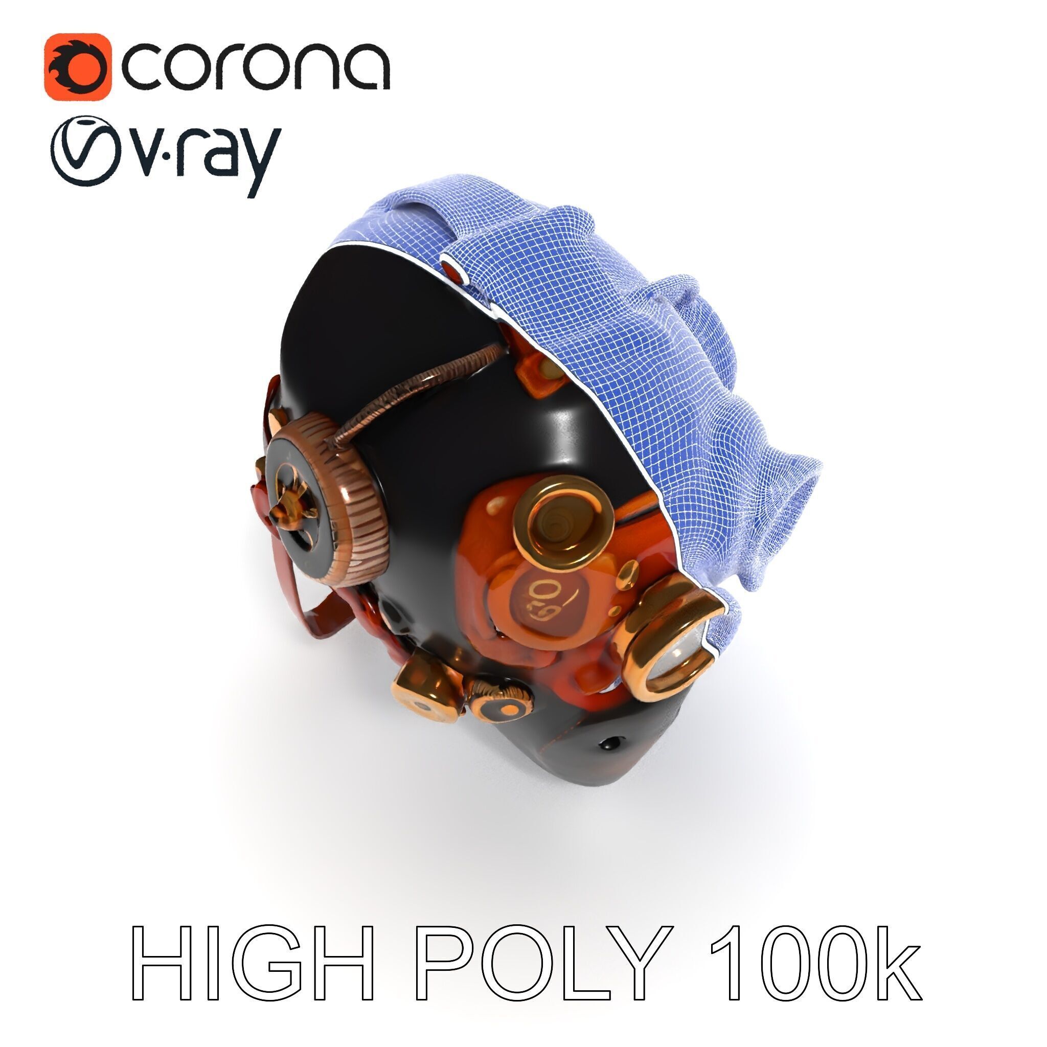 Steampunk Helmet Model Pack with Detailed Interiors Low-poly 3D model_28