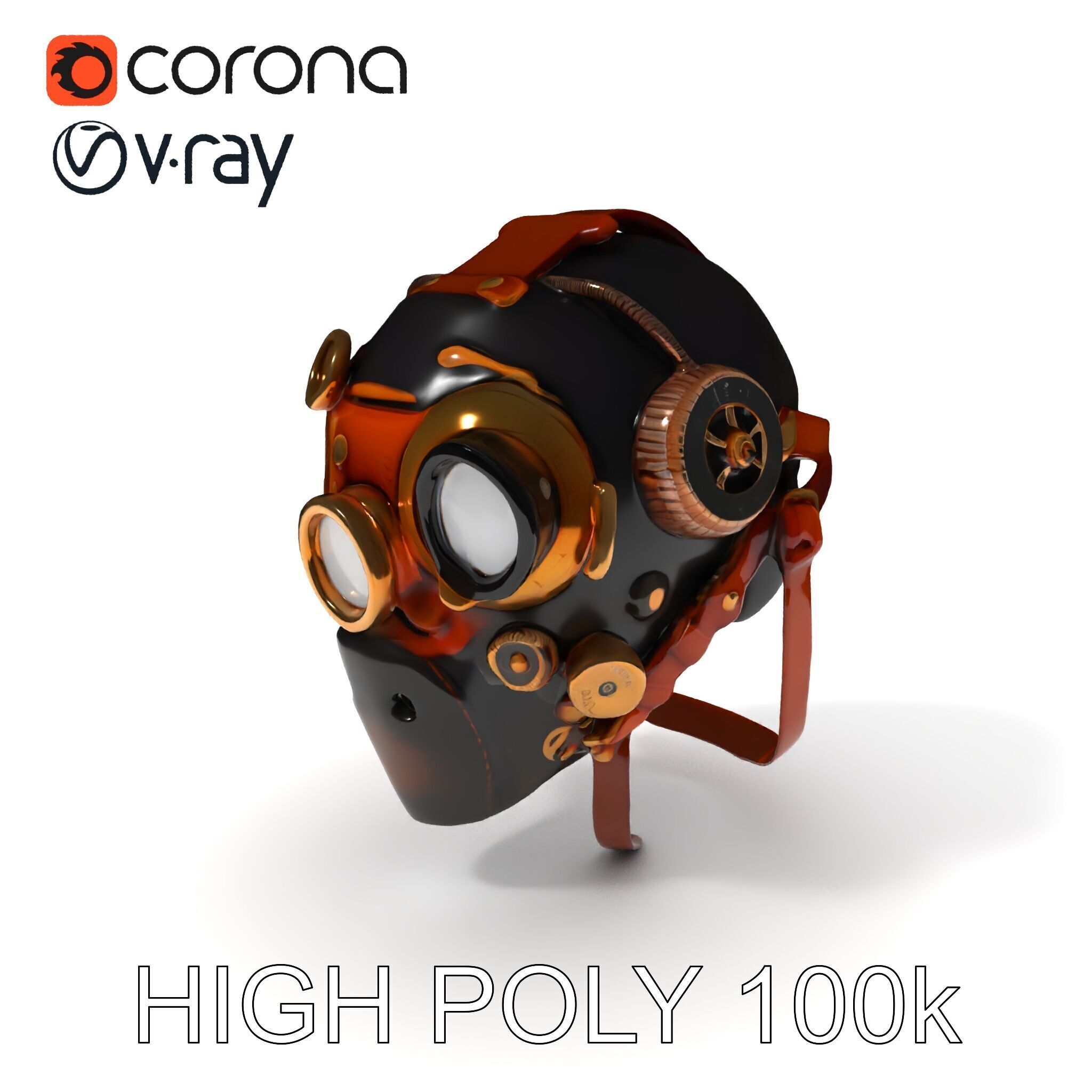 Steampunk Helmet Model Pack with Detailed Interiors Low-poly 3D model_3
