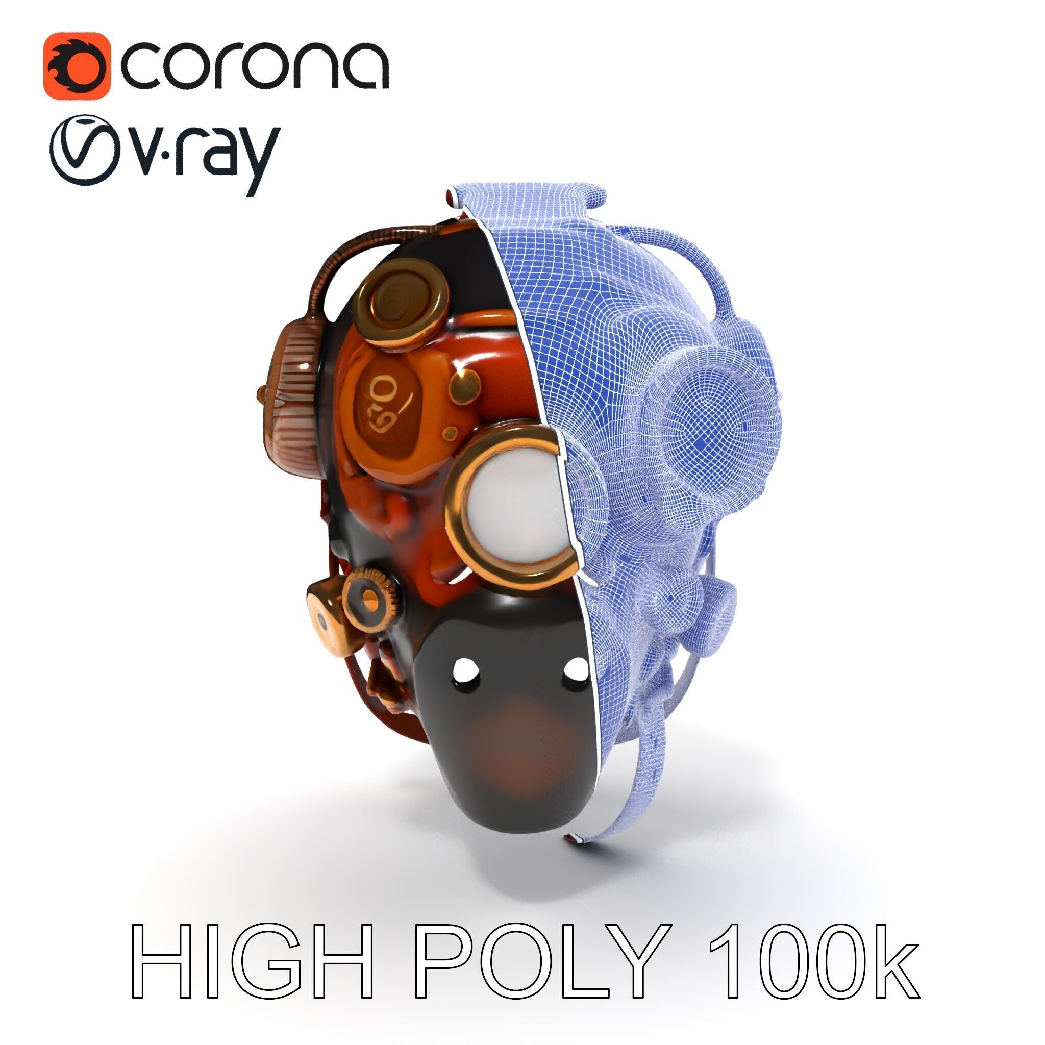 Steampunk Helmet Model Pack with Detailed Interiors Low-poly 3D model_35