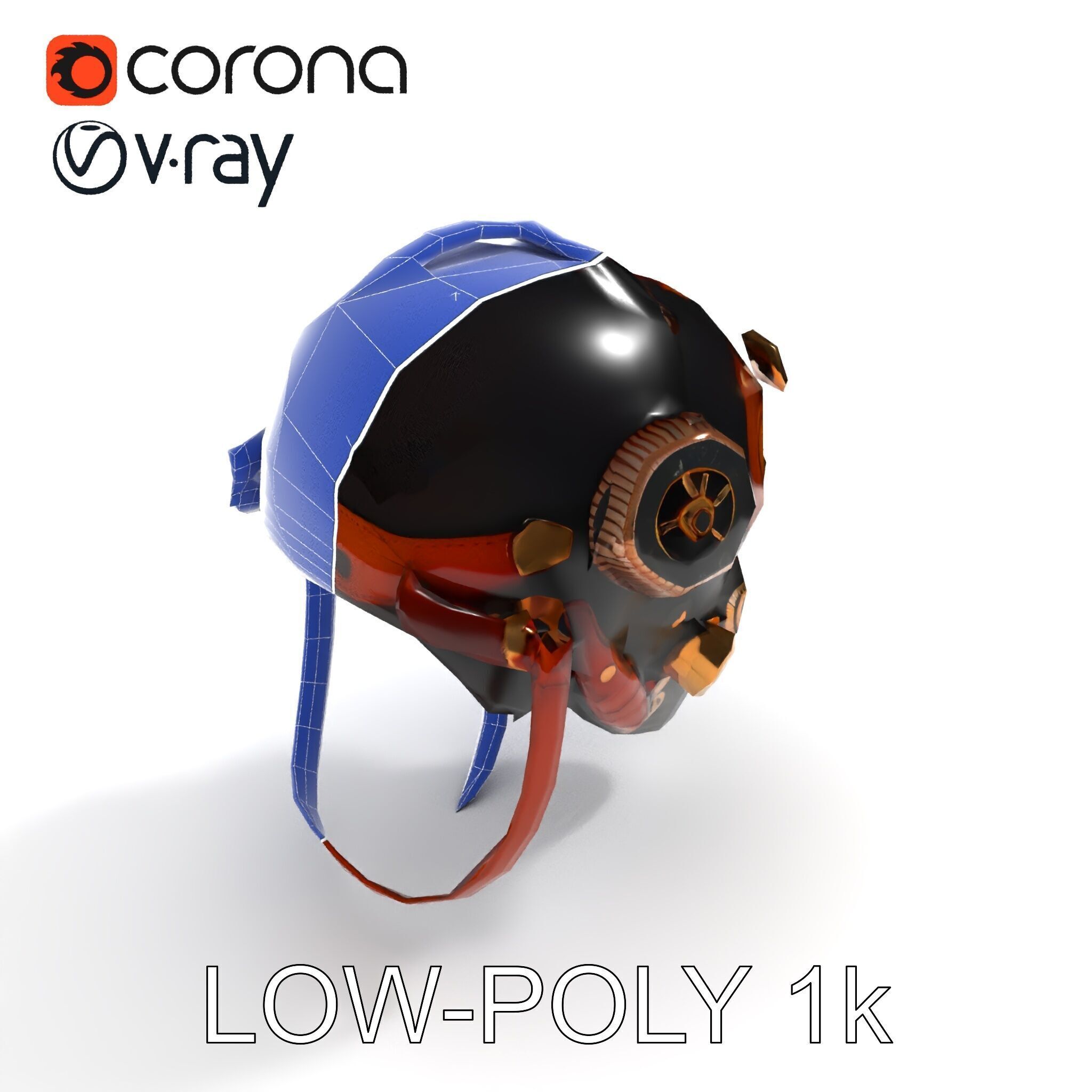 Steampunk Helmet Model Pack with Detailed Interiors Low-poly 3D model_14