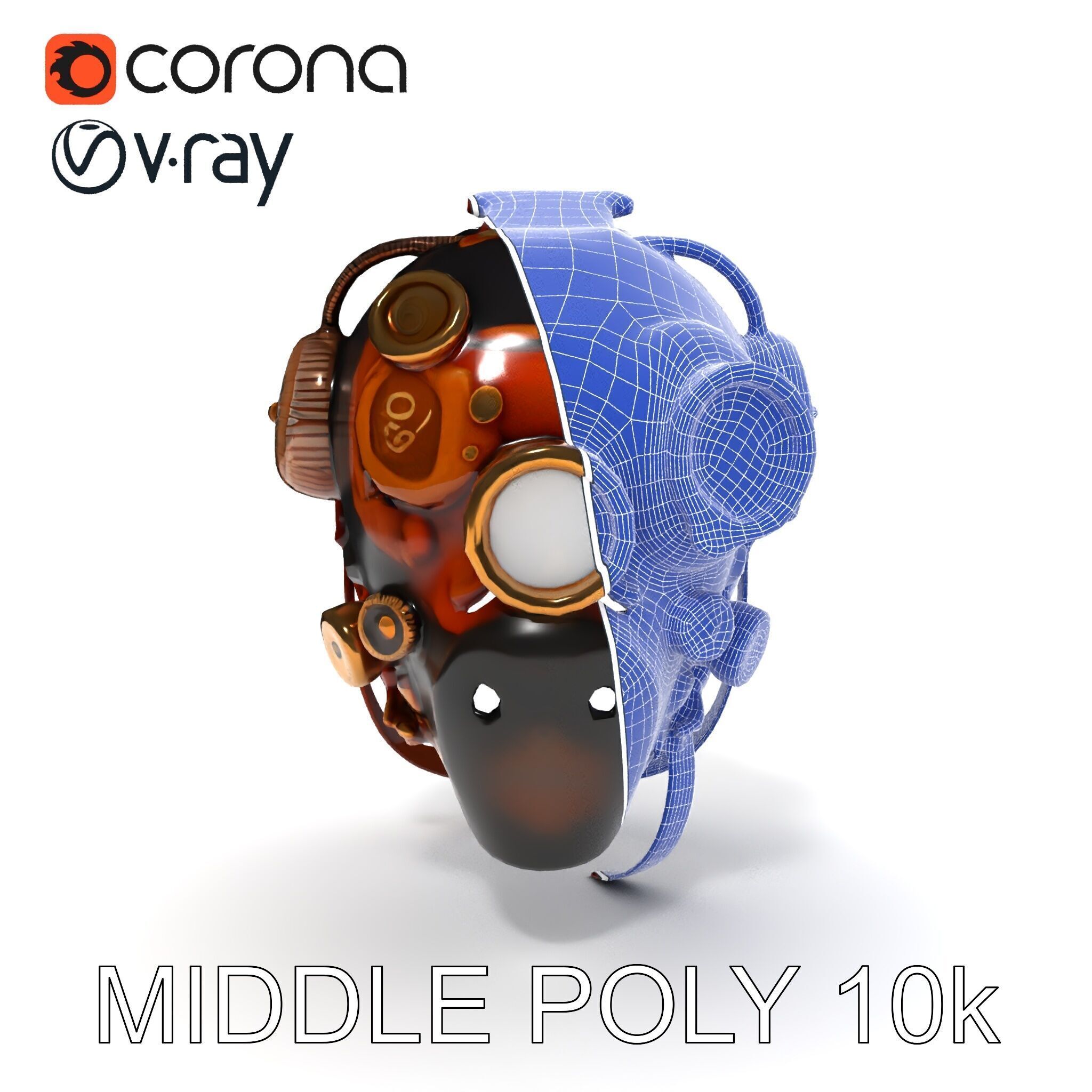 Steampunk Helmet Model Pack with Detailed Interiors Low-poly 3D model_18