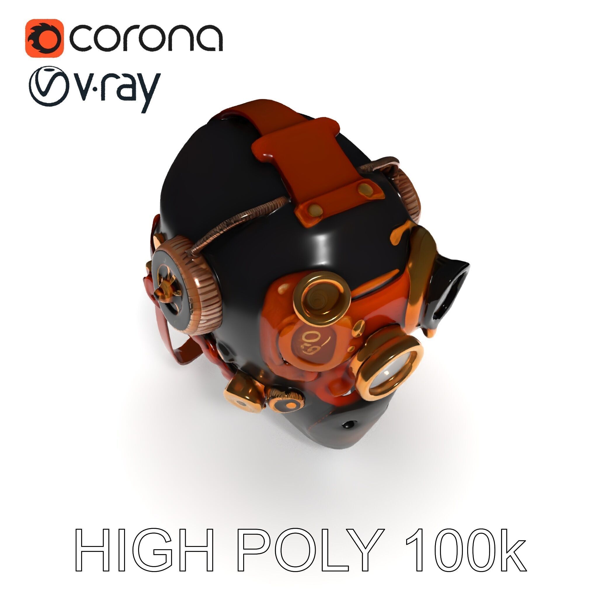 Steampunk Helmet Model Pack with Detailed Interiors Low-poly 3D model_20