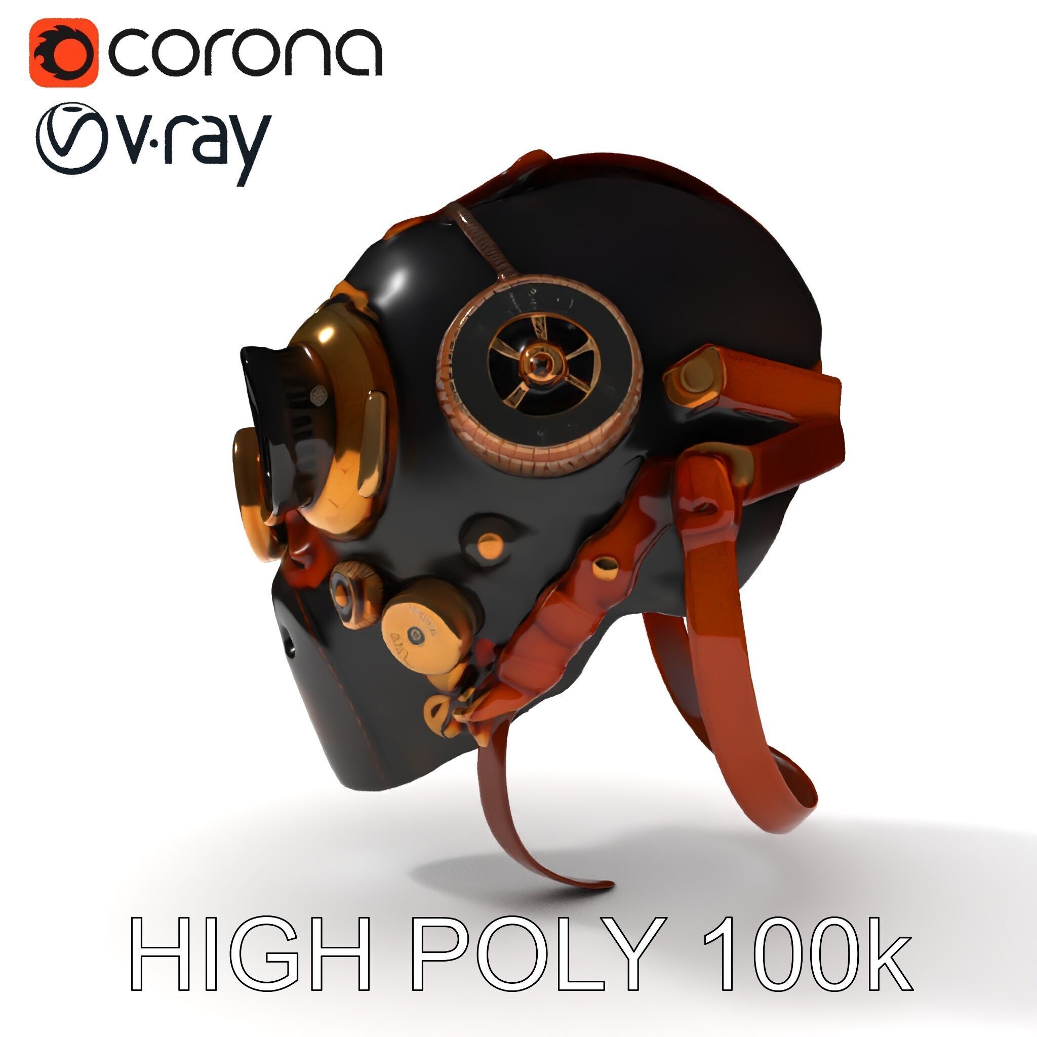 Steampunk Helmet Model Pack with Detailed Interiors Low-poly 3D model_15