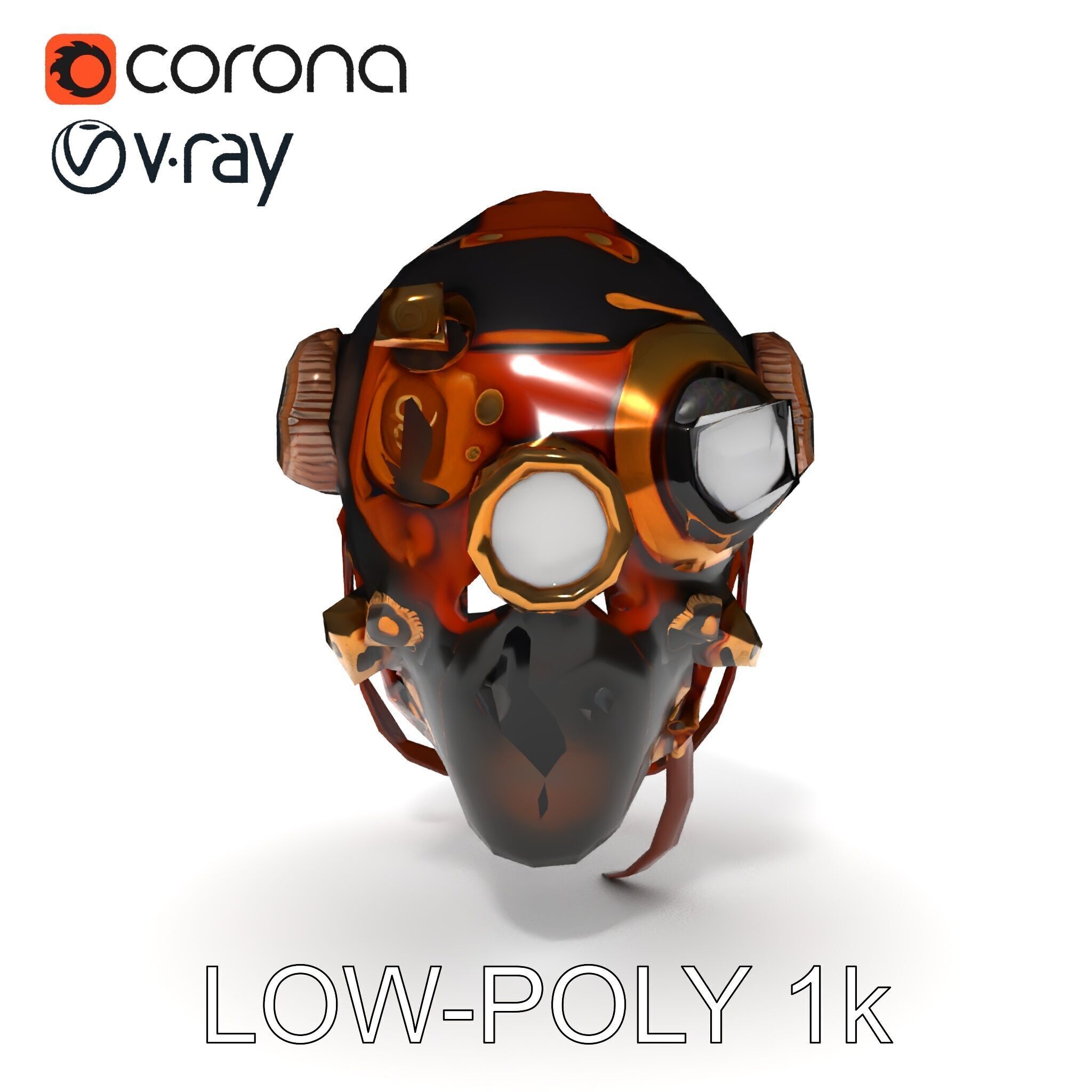 Steampunk Helmet Model Pack with Detailed Interiors Low-poly 3D model_17