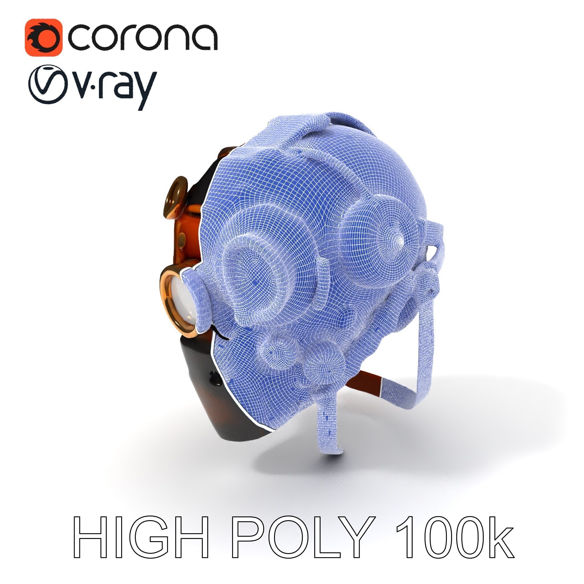 Steampunk Helmet Model Pack with Detailed Interiors Low-poly 3D model_4