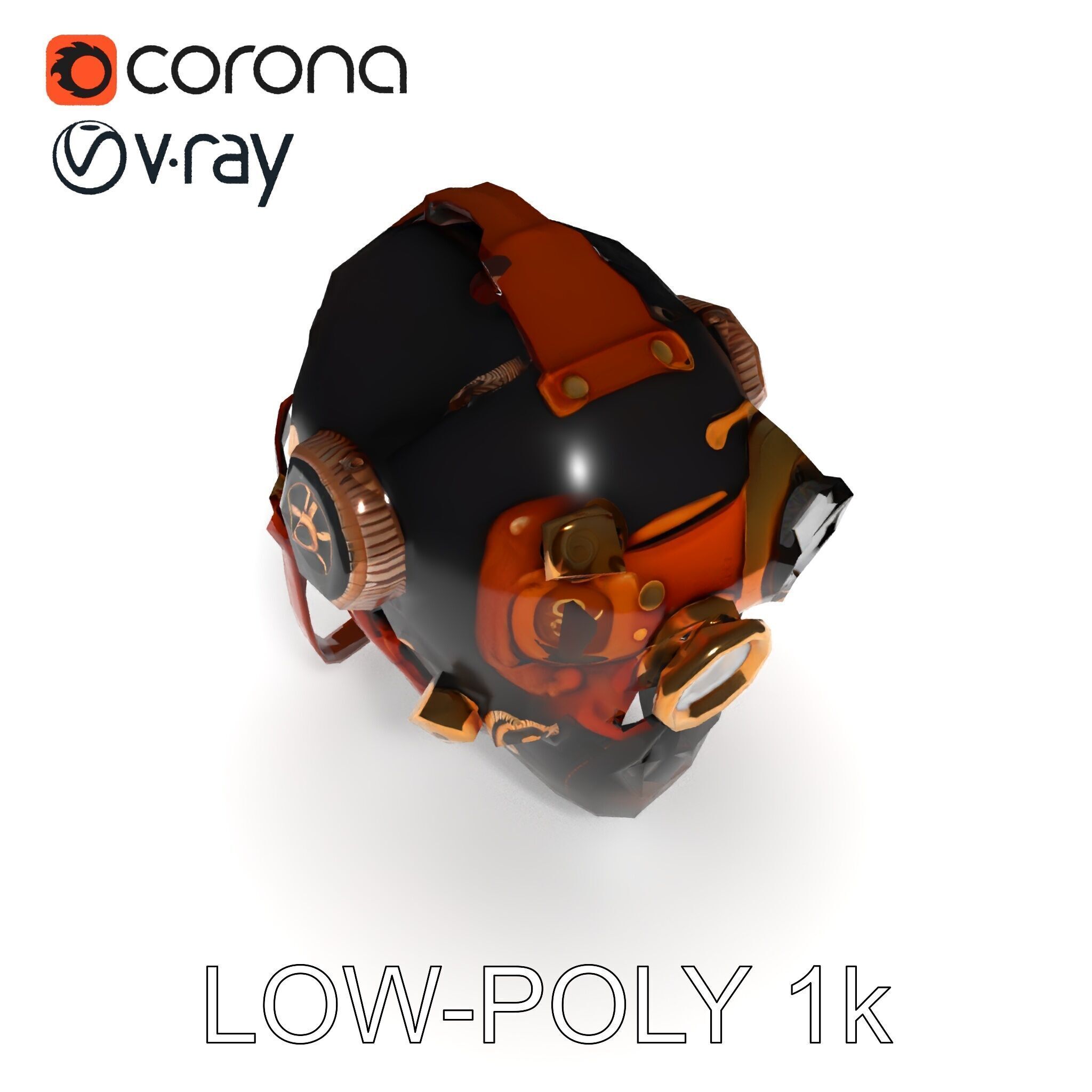Steampunk Helmet Model Pack with Detailed Interiors Low-poly 3D model_12