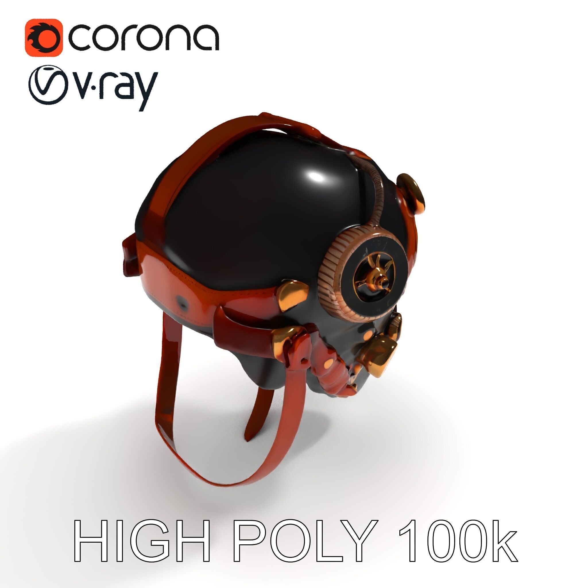 Steampunk Helmet Model Pack with Detailed Interiors Low-poly 3D model_10
