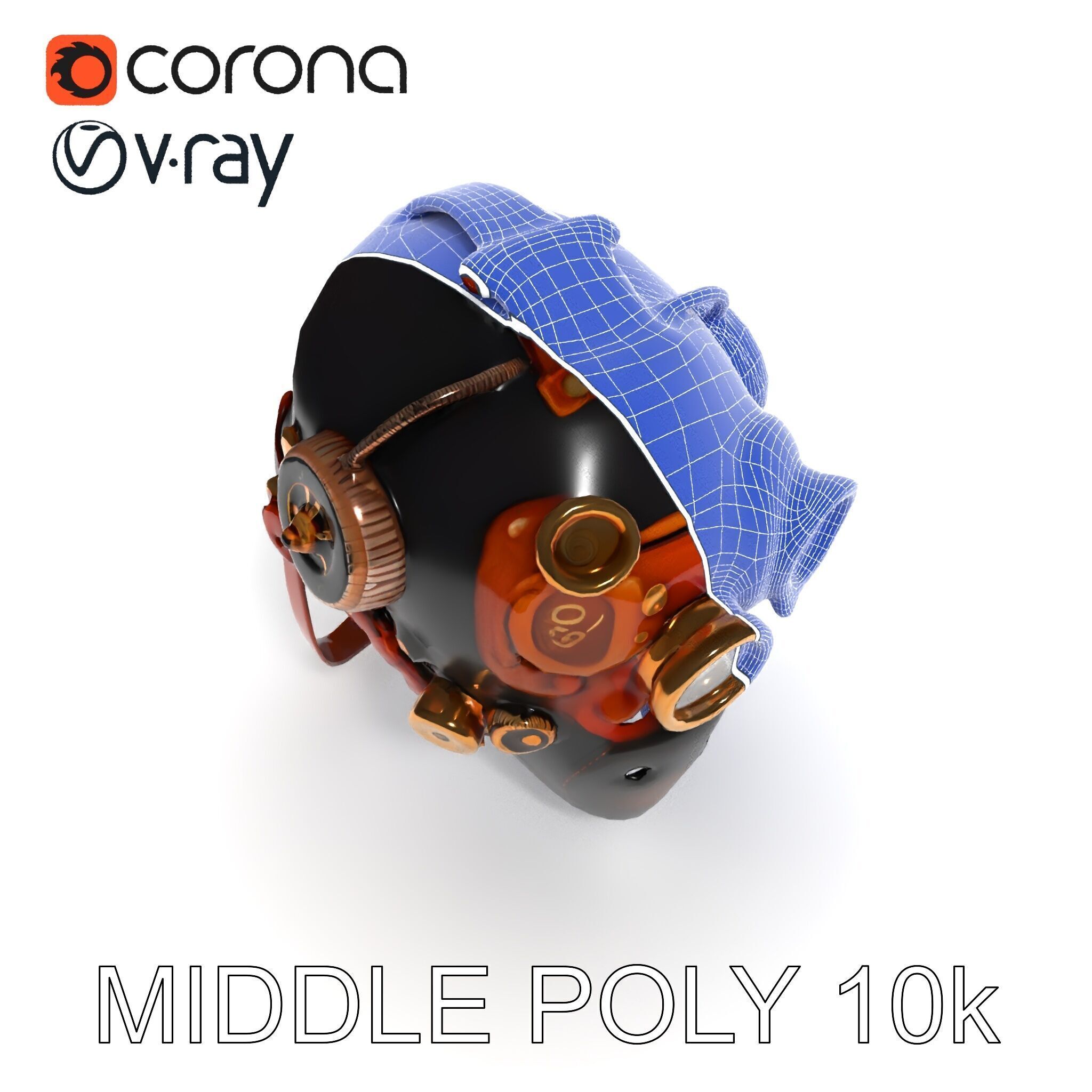 Steampunk Helmet Model Pack with Detailed Interiors Low-poly 3D model_21